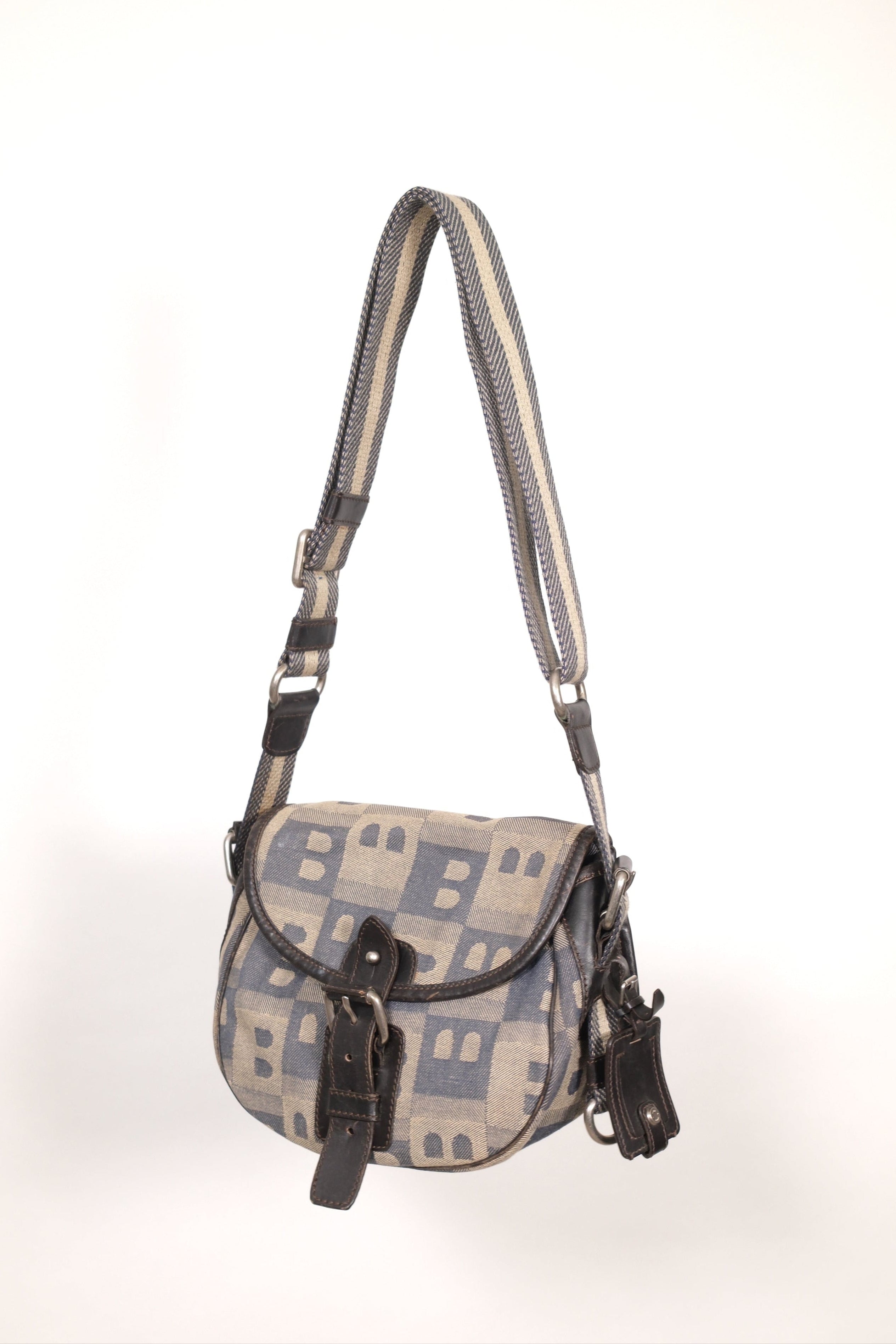 Bally Canvas Denim Leather Shoulder Bag
