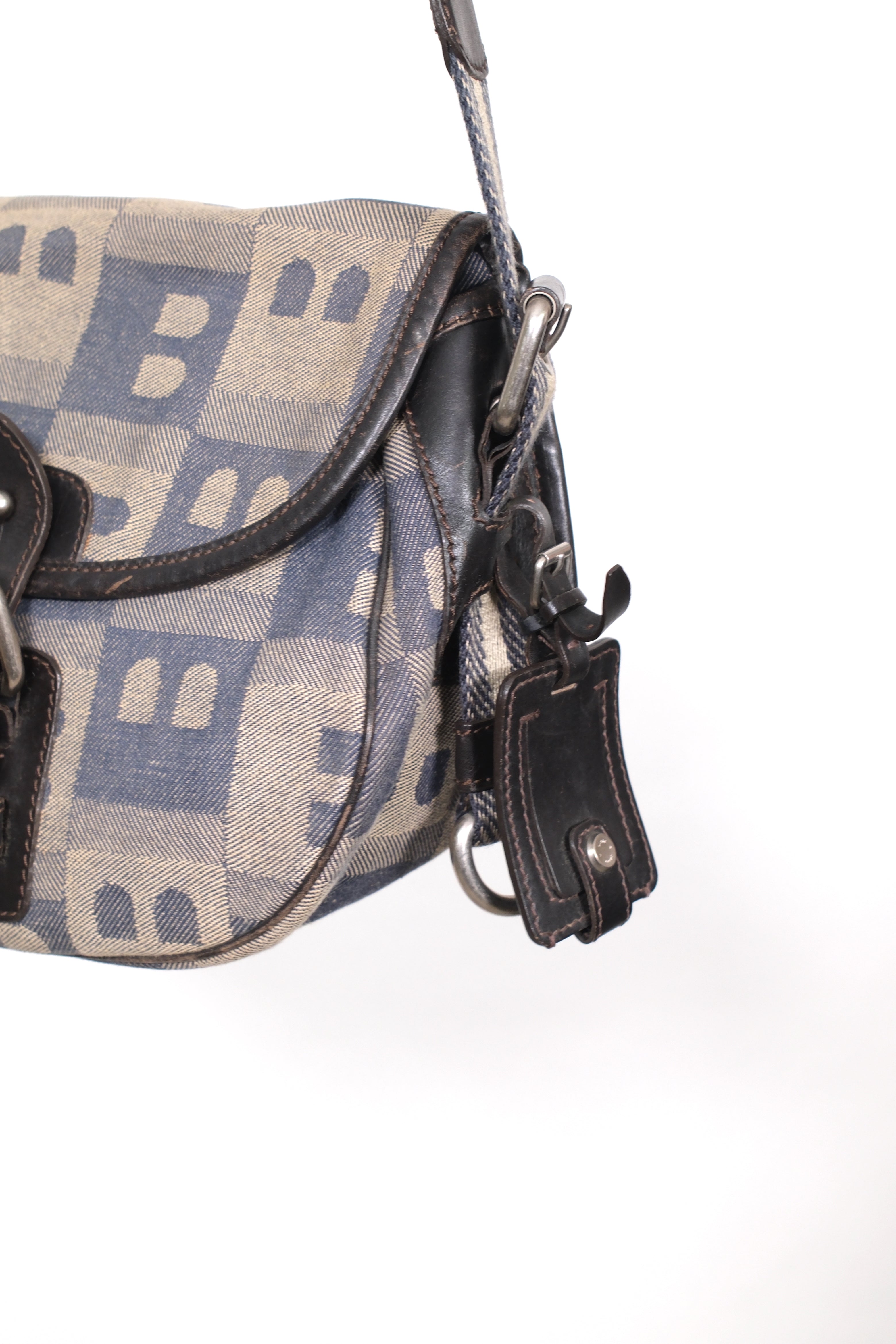 Bally Canvas Denim Leather Shoulder Bag