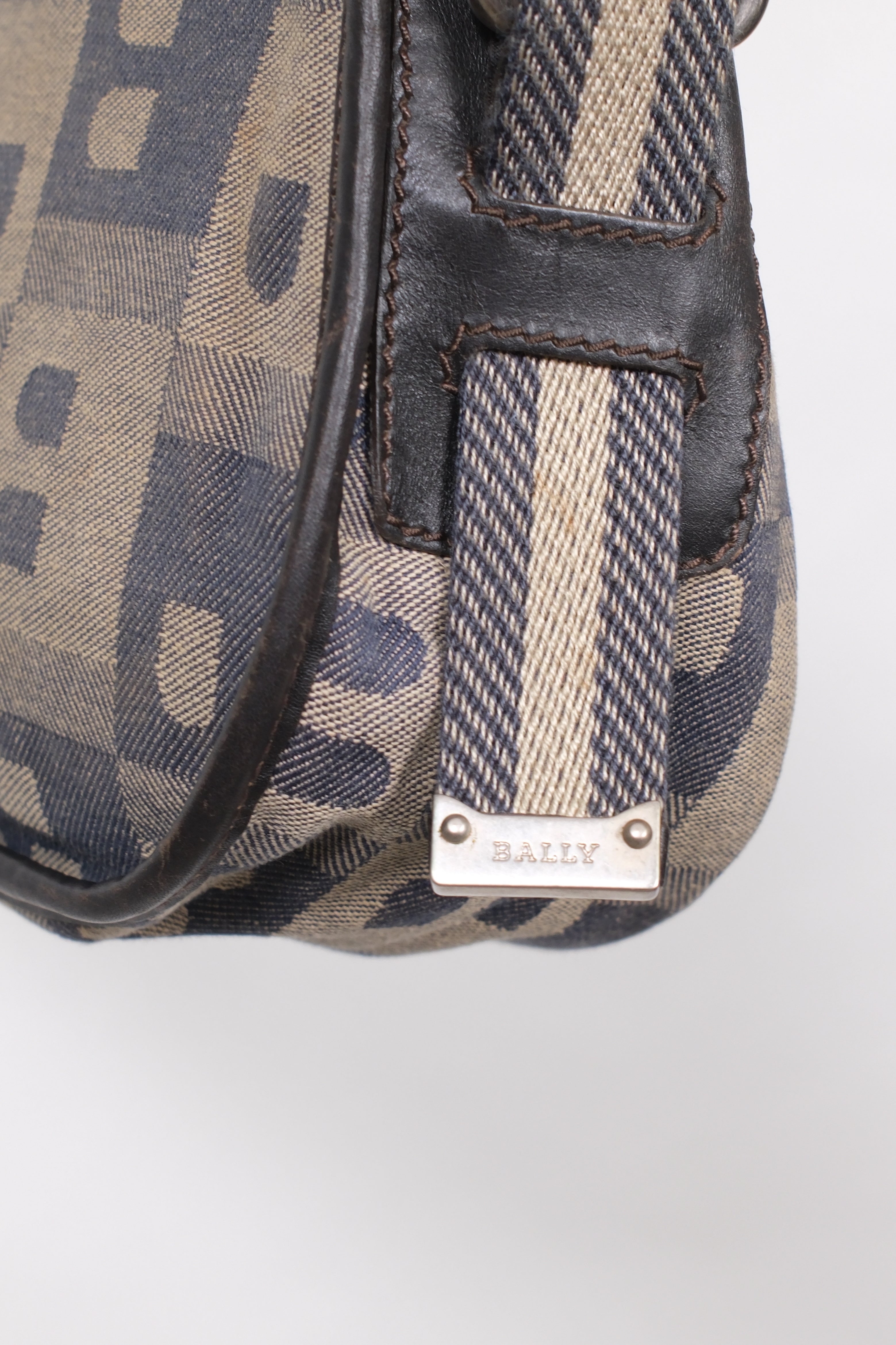 Bally Canvas Denim Leather Shoulder Bag