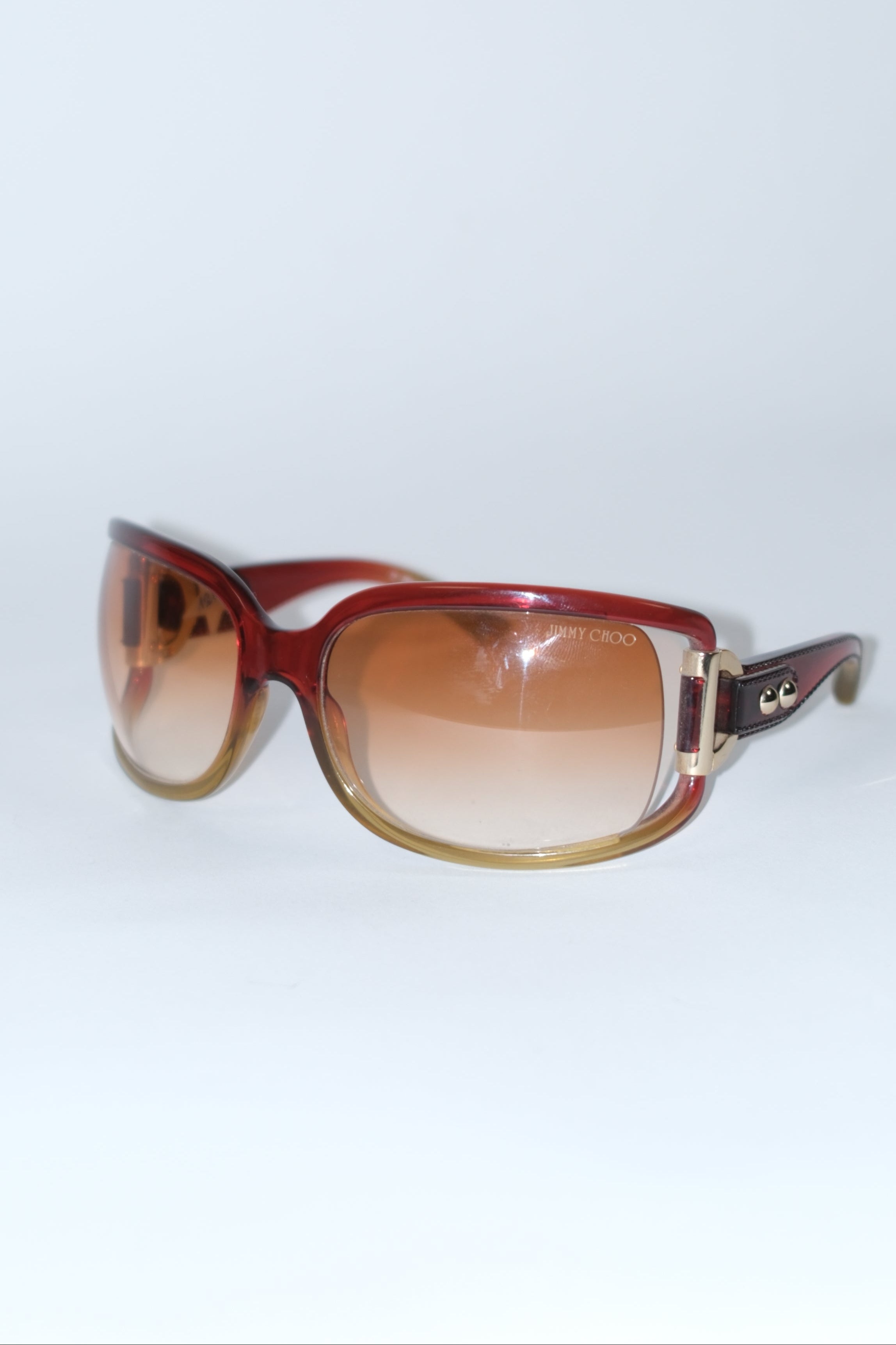 JIMMY CHOO OVERSIZED BROWN SUNGLASSES WITH BELT INSPIRED TEMPLE DETAILS