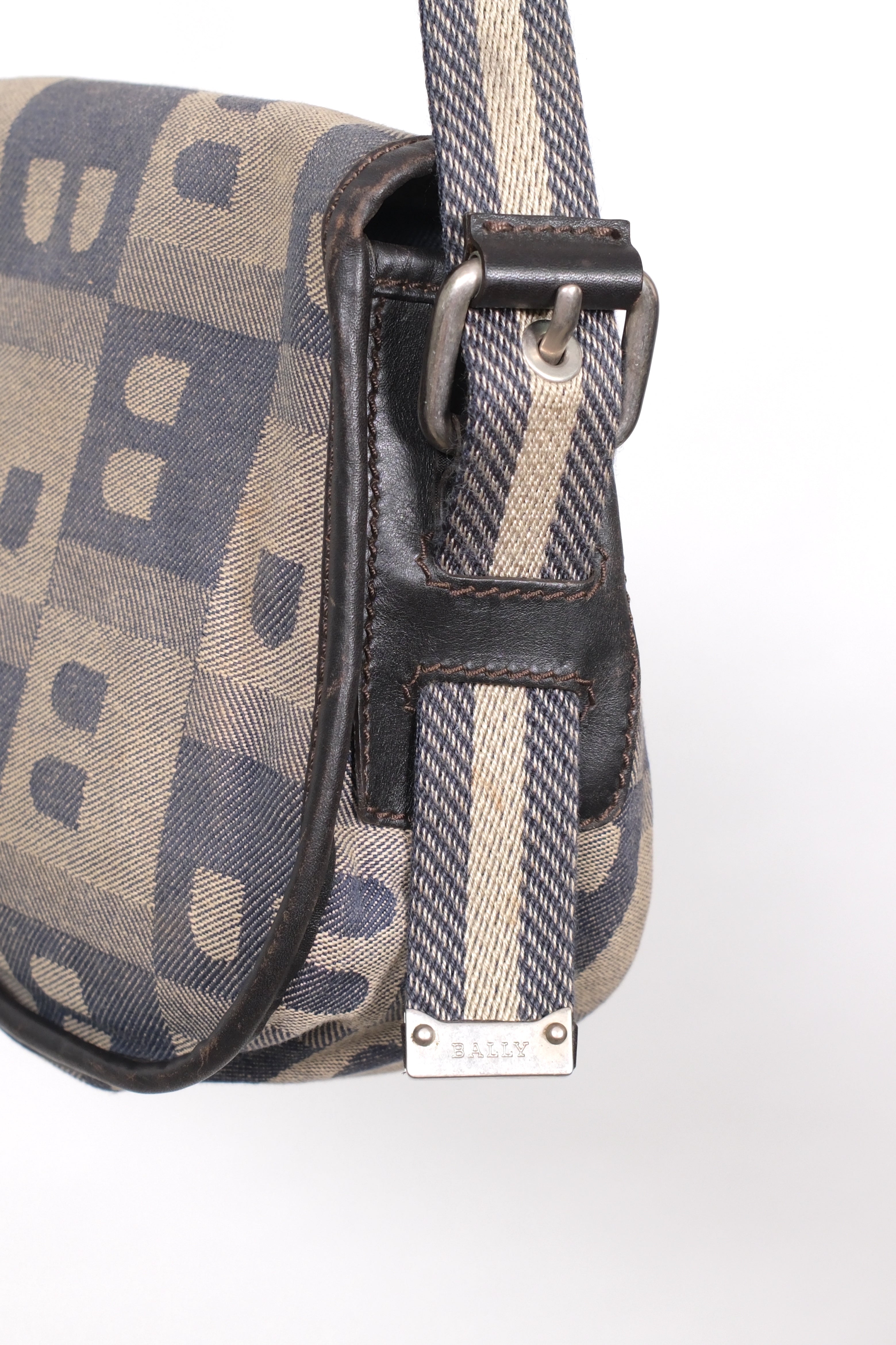 Bally Canvas Denim Leather Shoulder Bag