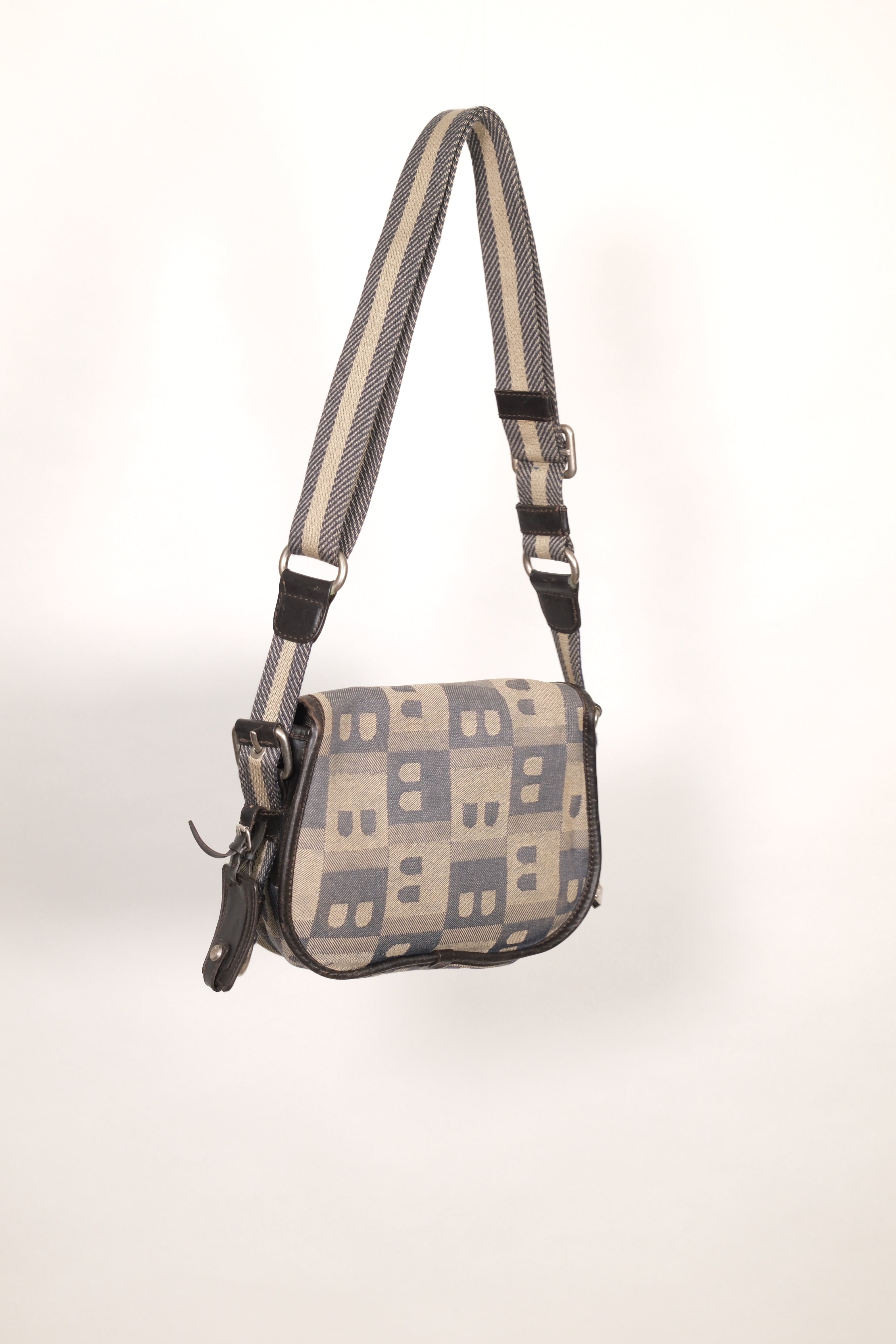Bally Canvas Denim Leather Shoulder Bag