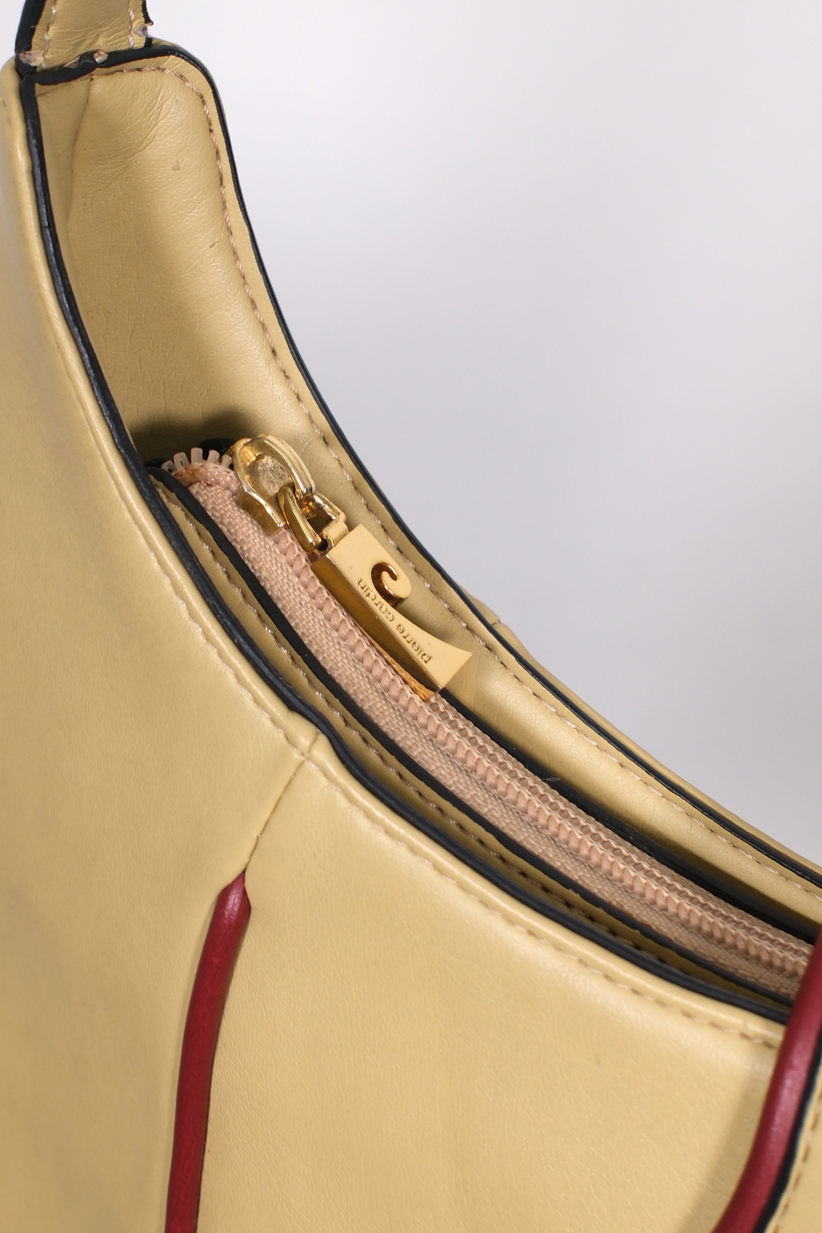 Pierre Cardin Blond Leather Shoulder Bag with Red Details