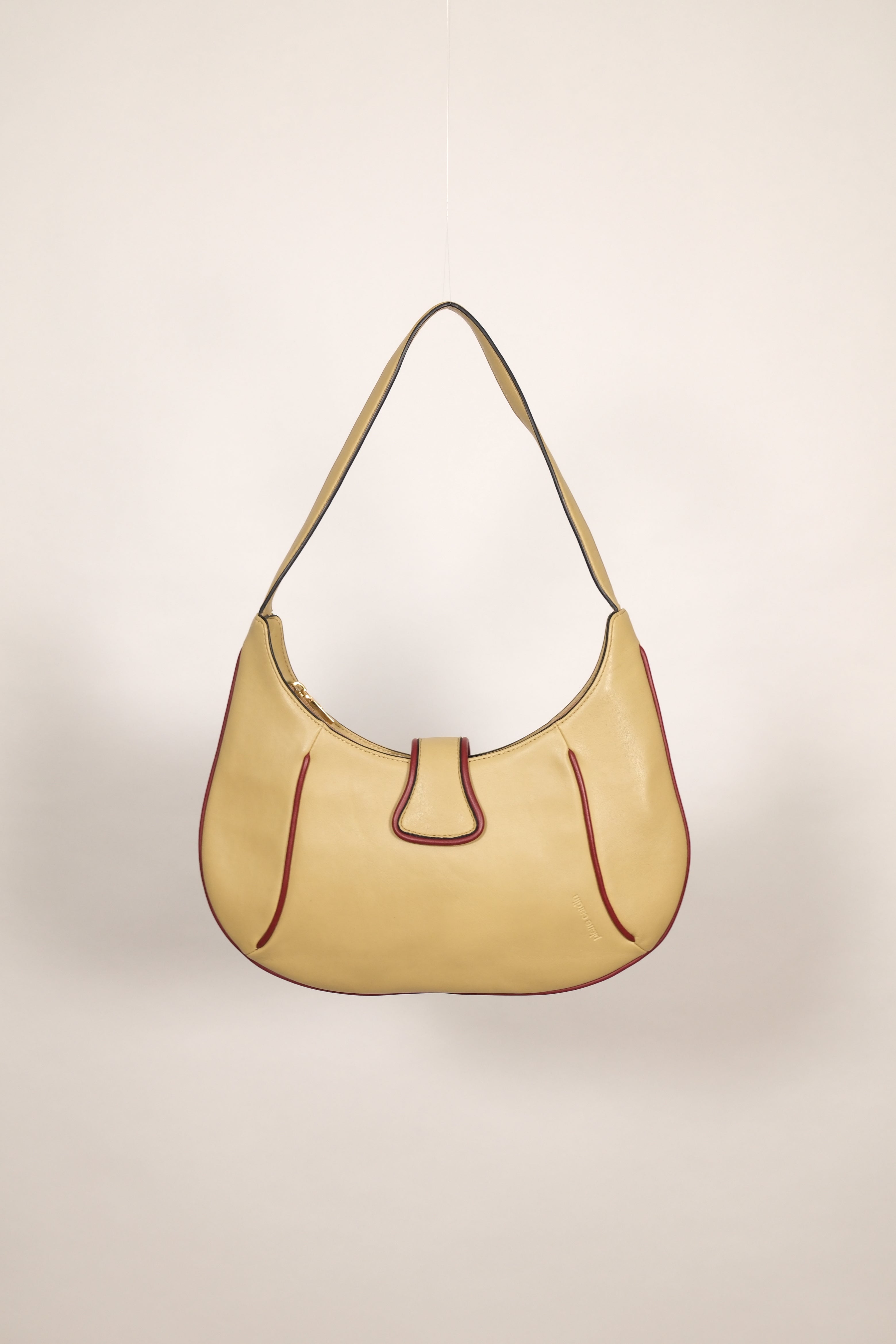 Pierre Cardin Blond Leather Shoulder Bag with Red Details