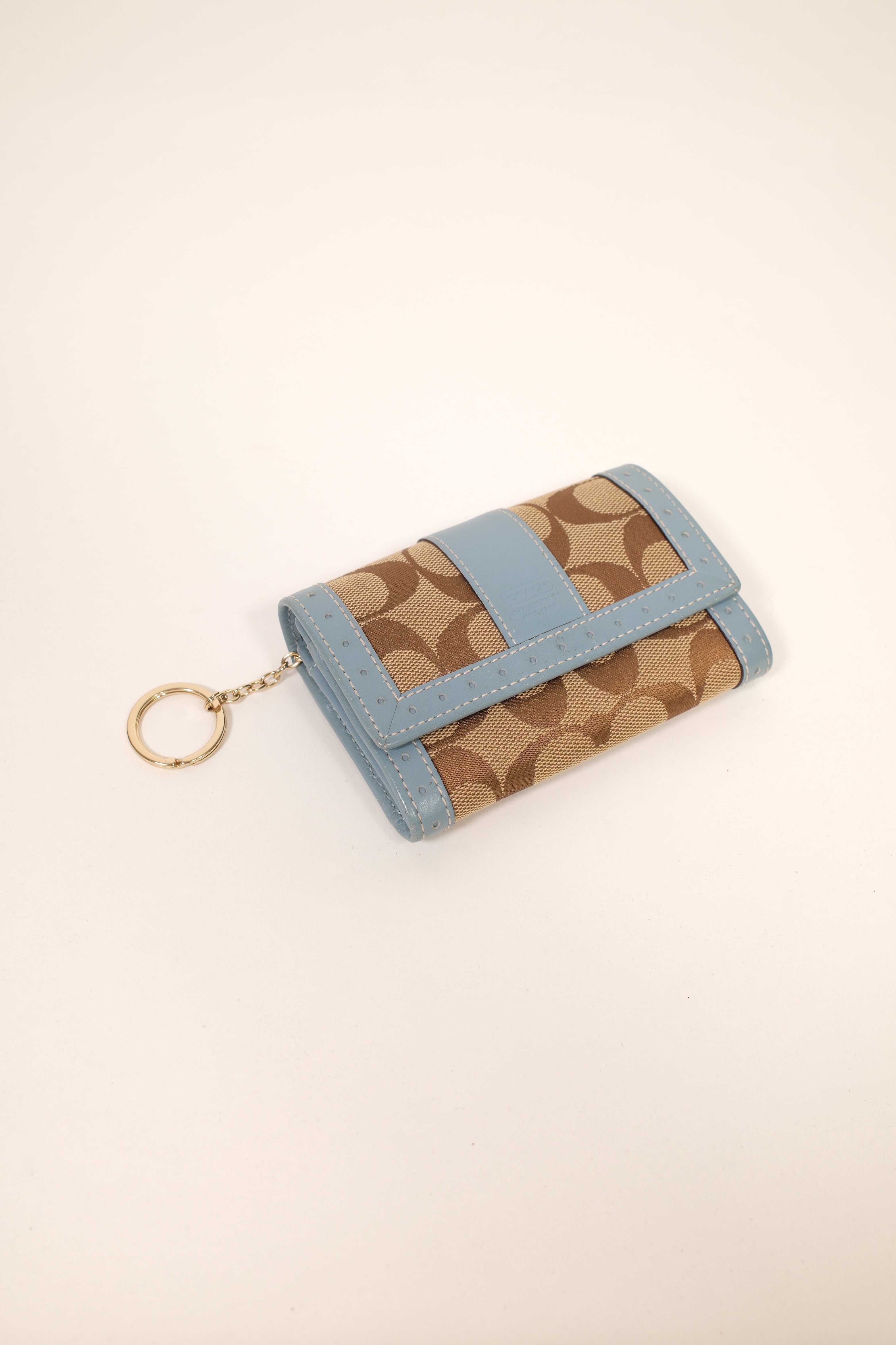 Coach Mini Wallet In Light Blue With Keychain