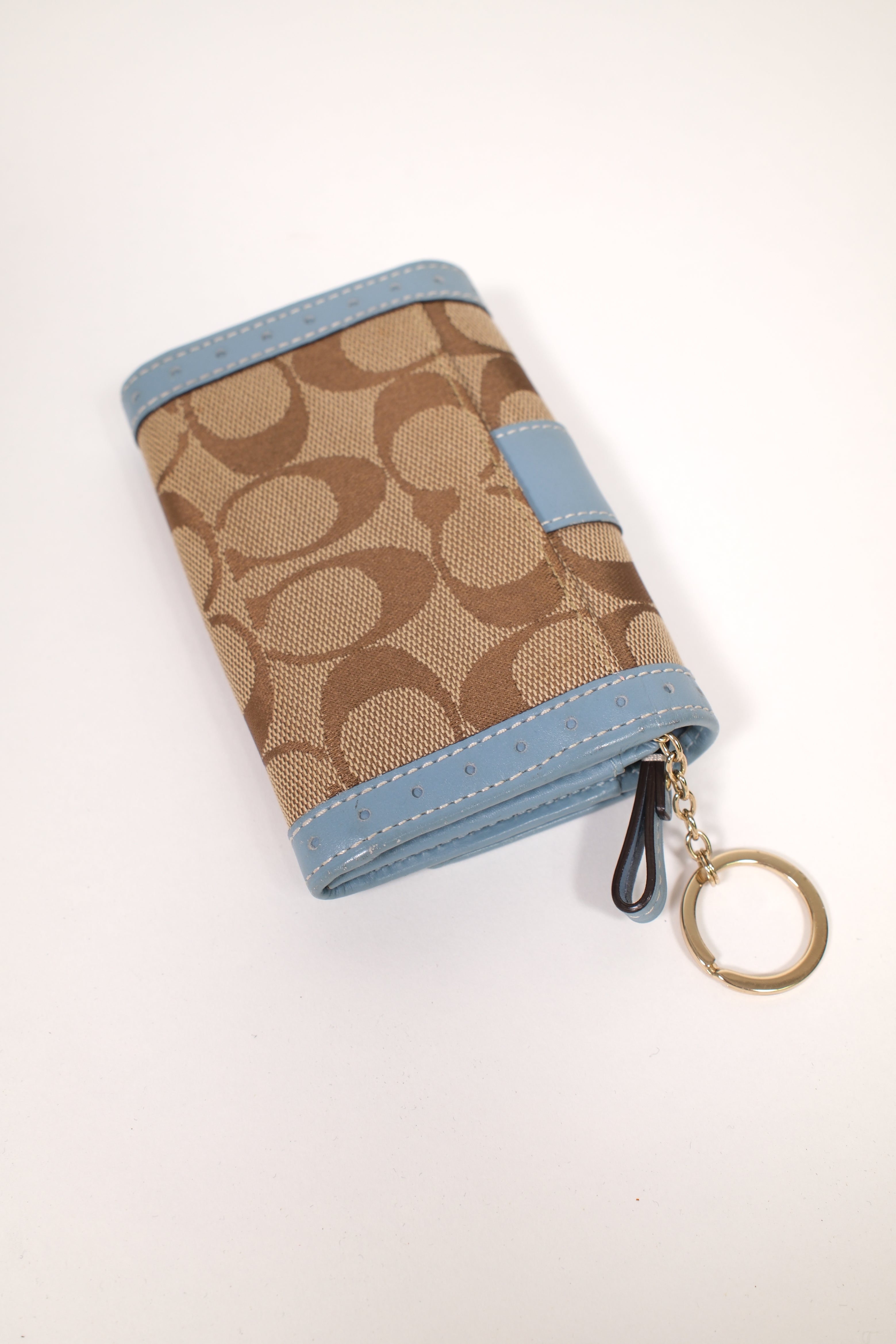 Coach Mini Wallet In Light Blue With Keychain