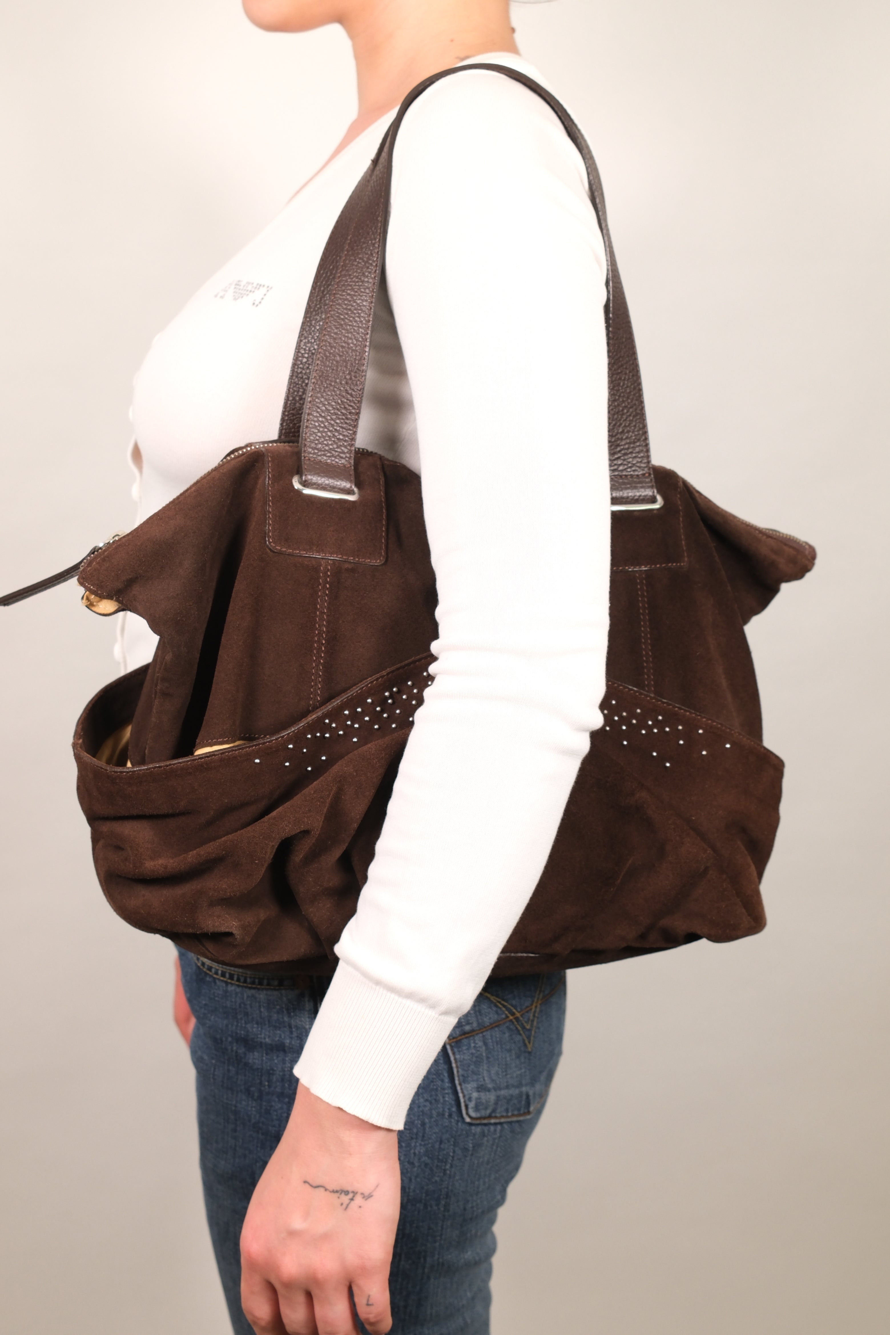 Sportmax Brown Suede Leather Shoulder Bag