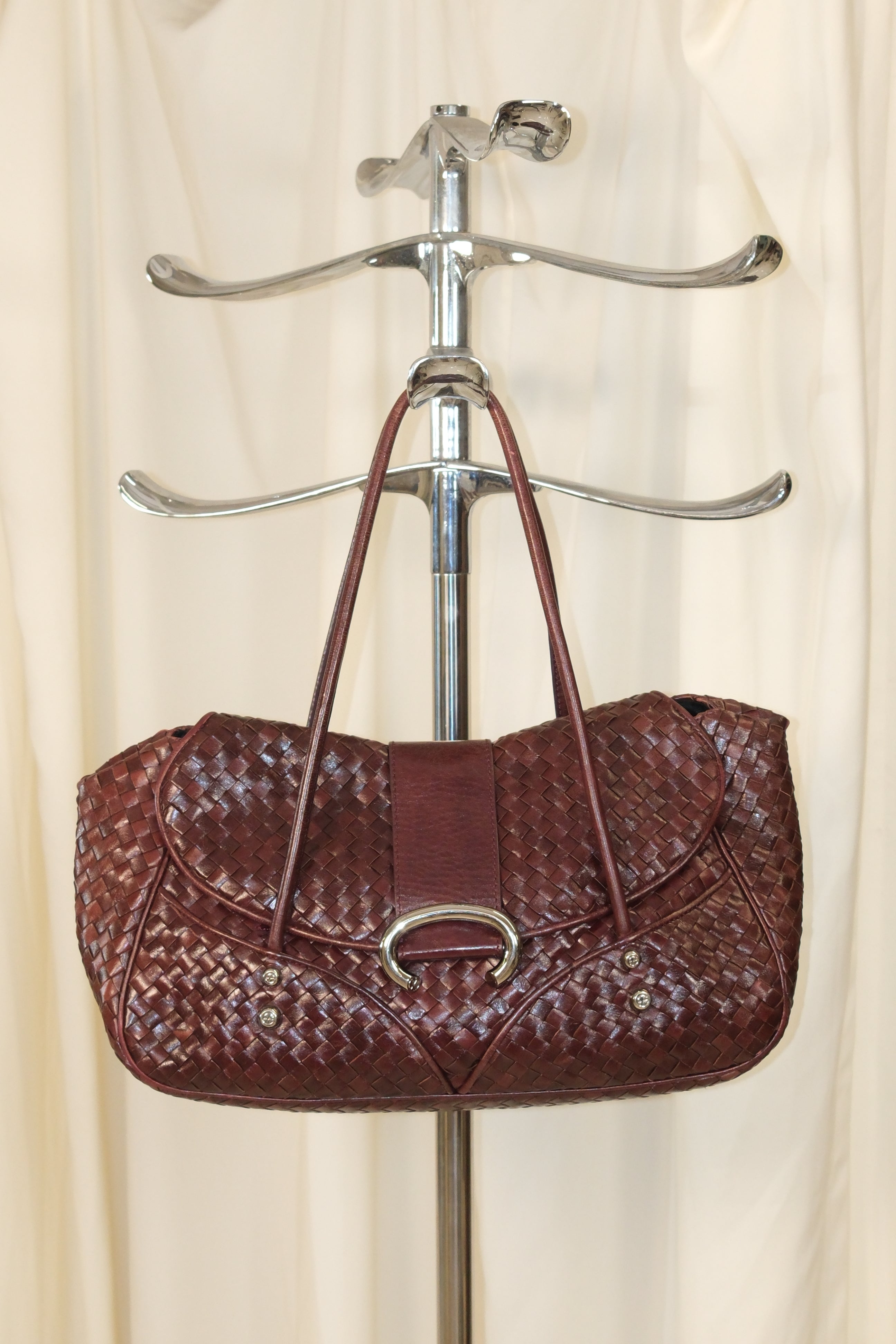 Francesco Biasia Woven Leather Dark Burgundy Bag