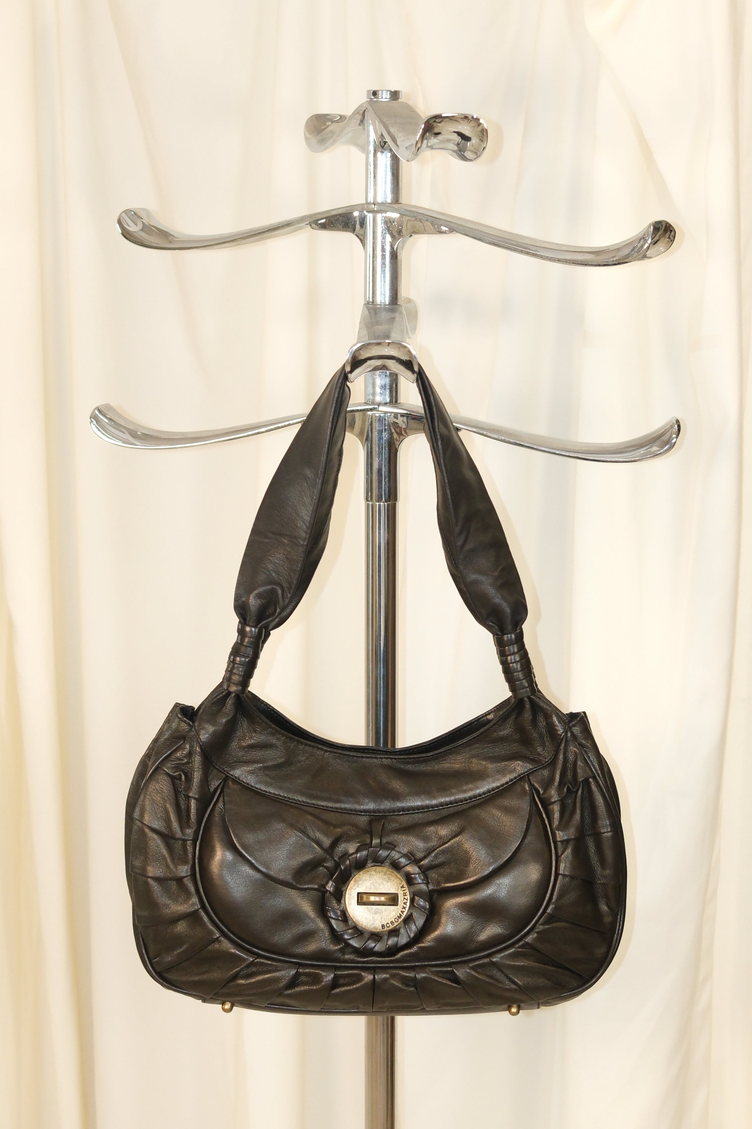 BCBG Dark Olive Brown Soft Leather Bag with Front Closure