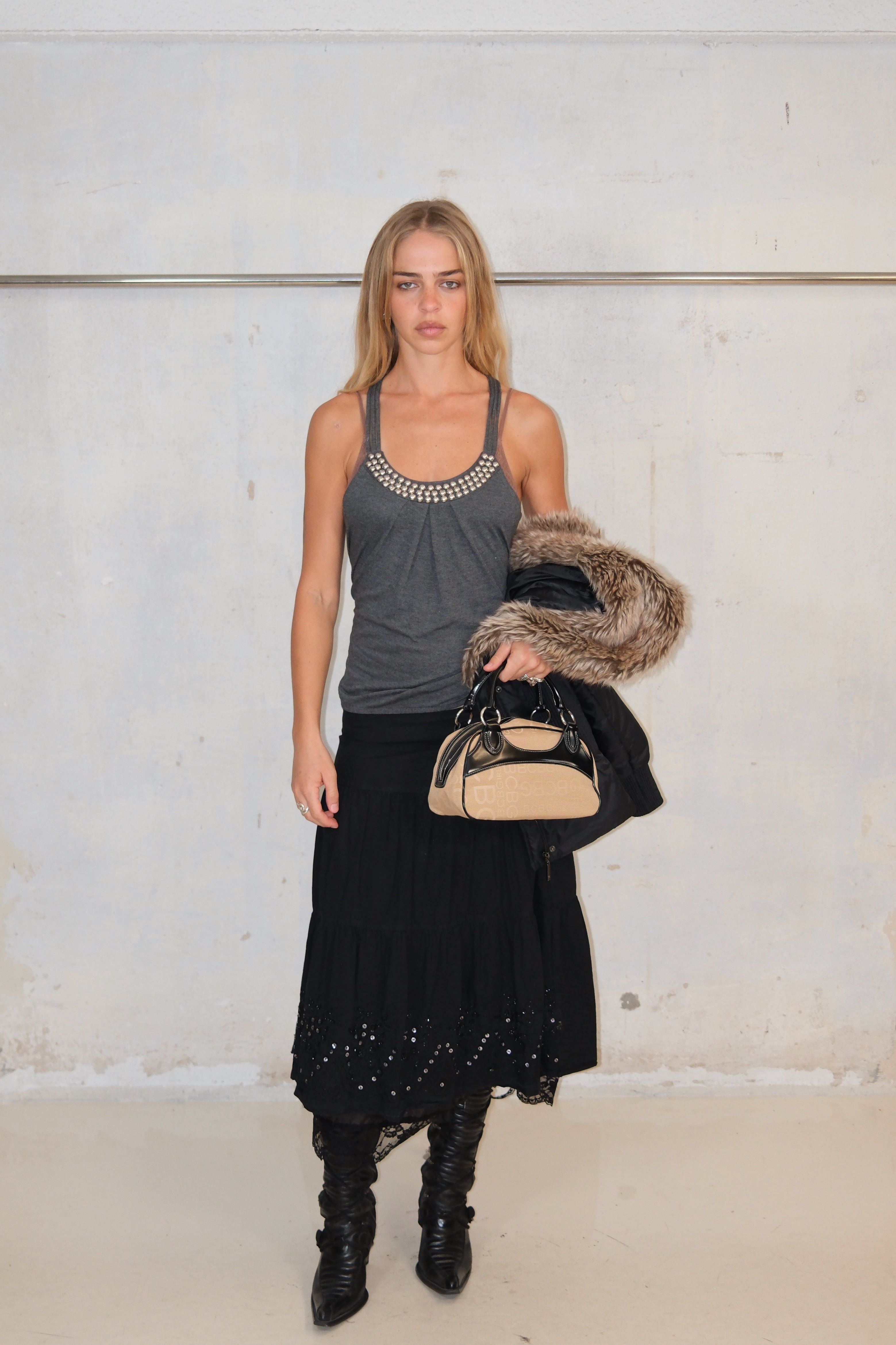 STUDDED GRAY RACER TANK