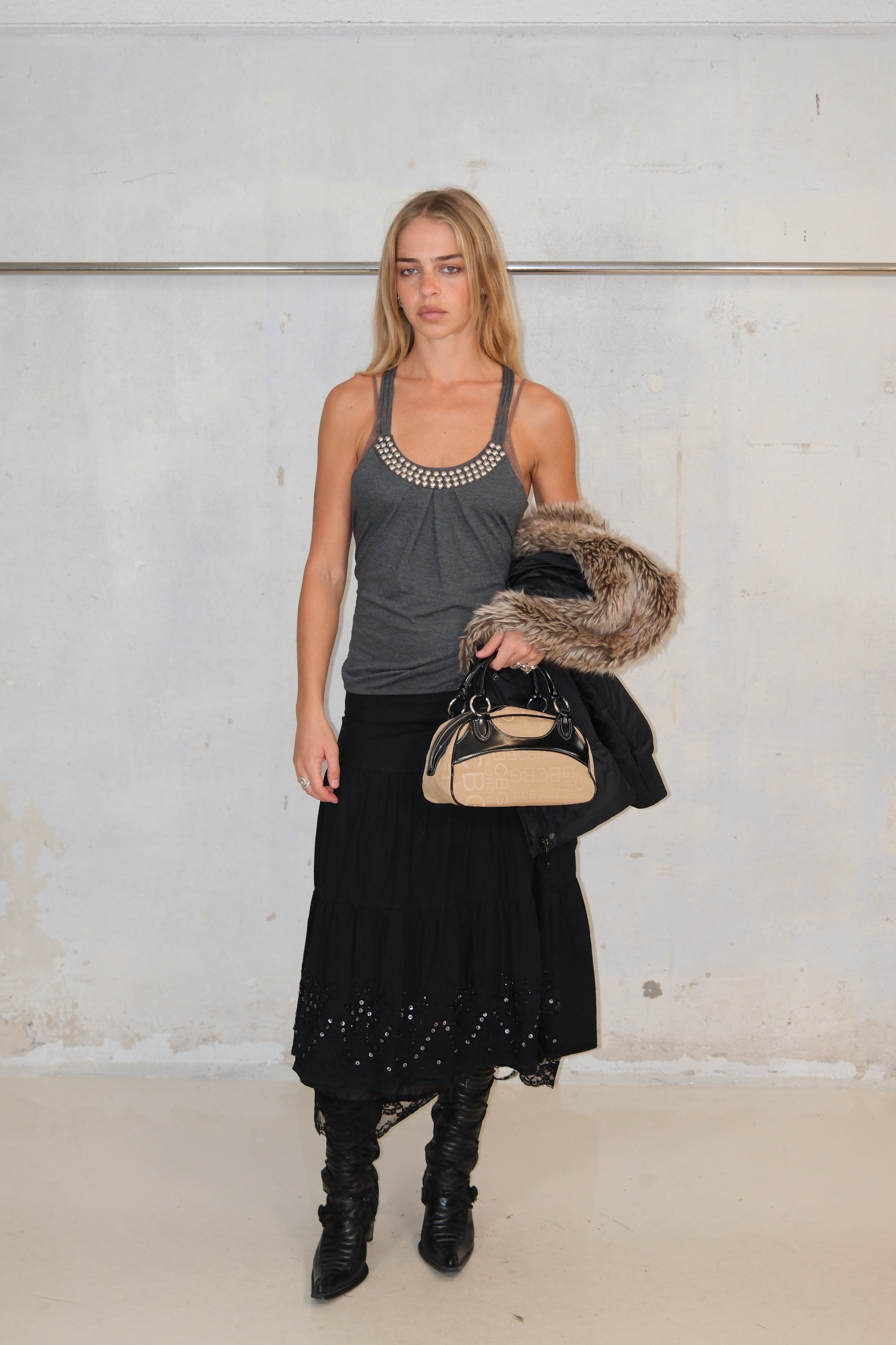 STUDDED GRAY RACER TANK