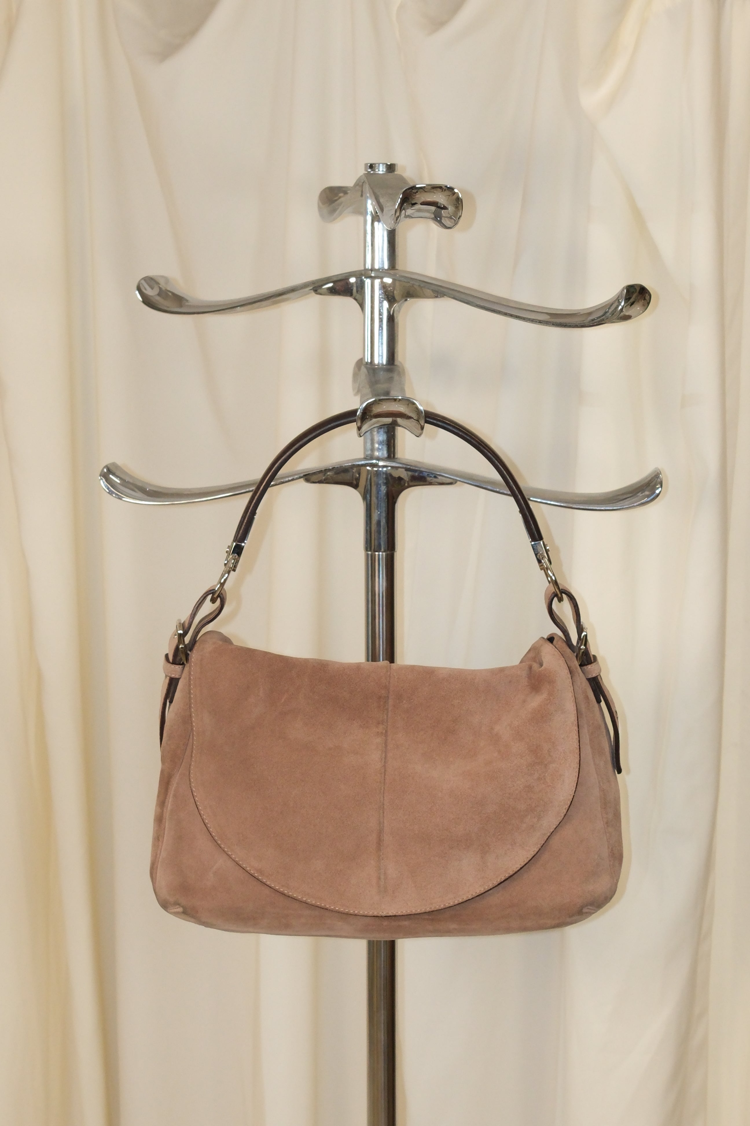 Sergio Rossi Suede Leather Bag with Wooden Handle