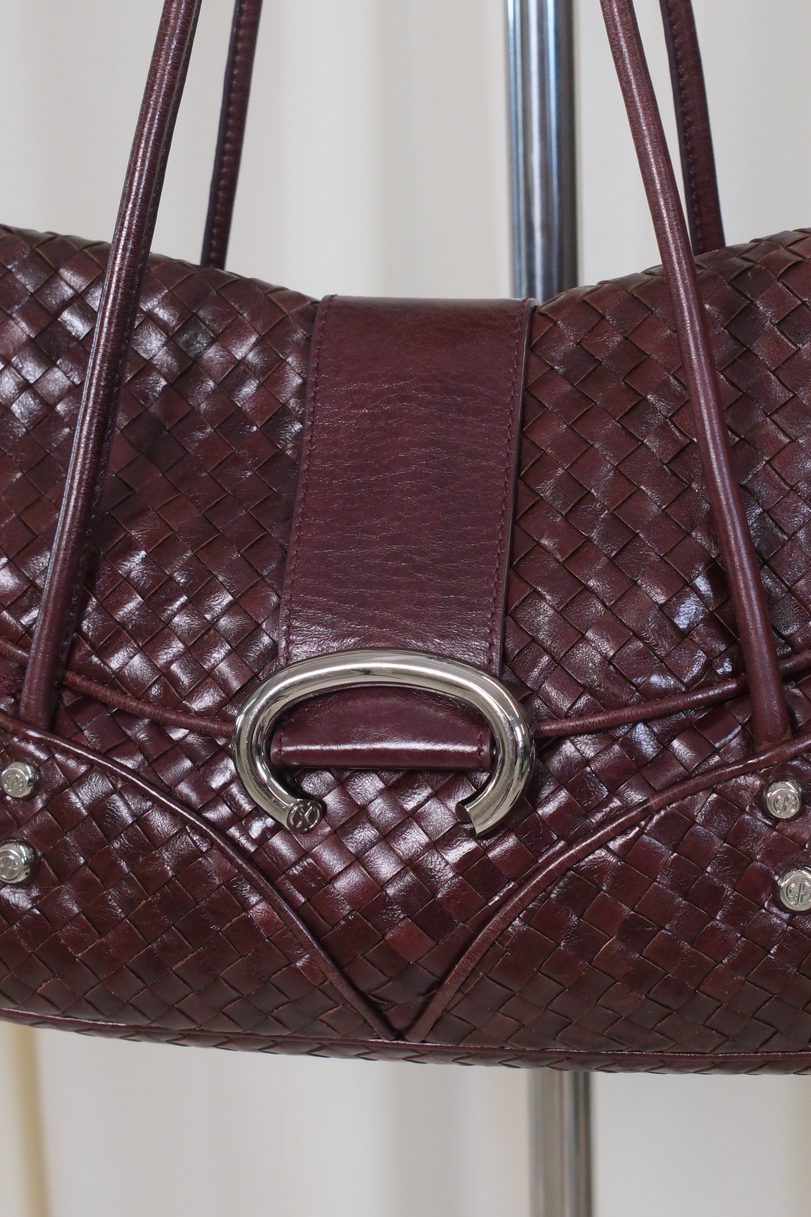 Francesco Biasia Woven Leather Dark Burgundy Bag