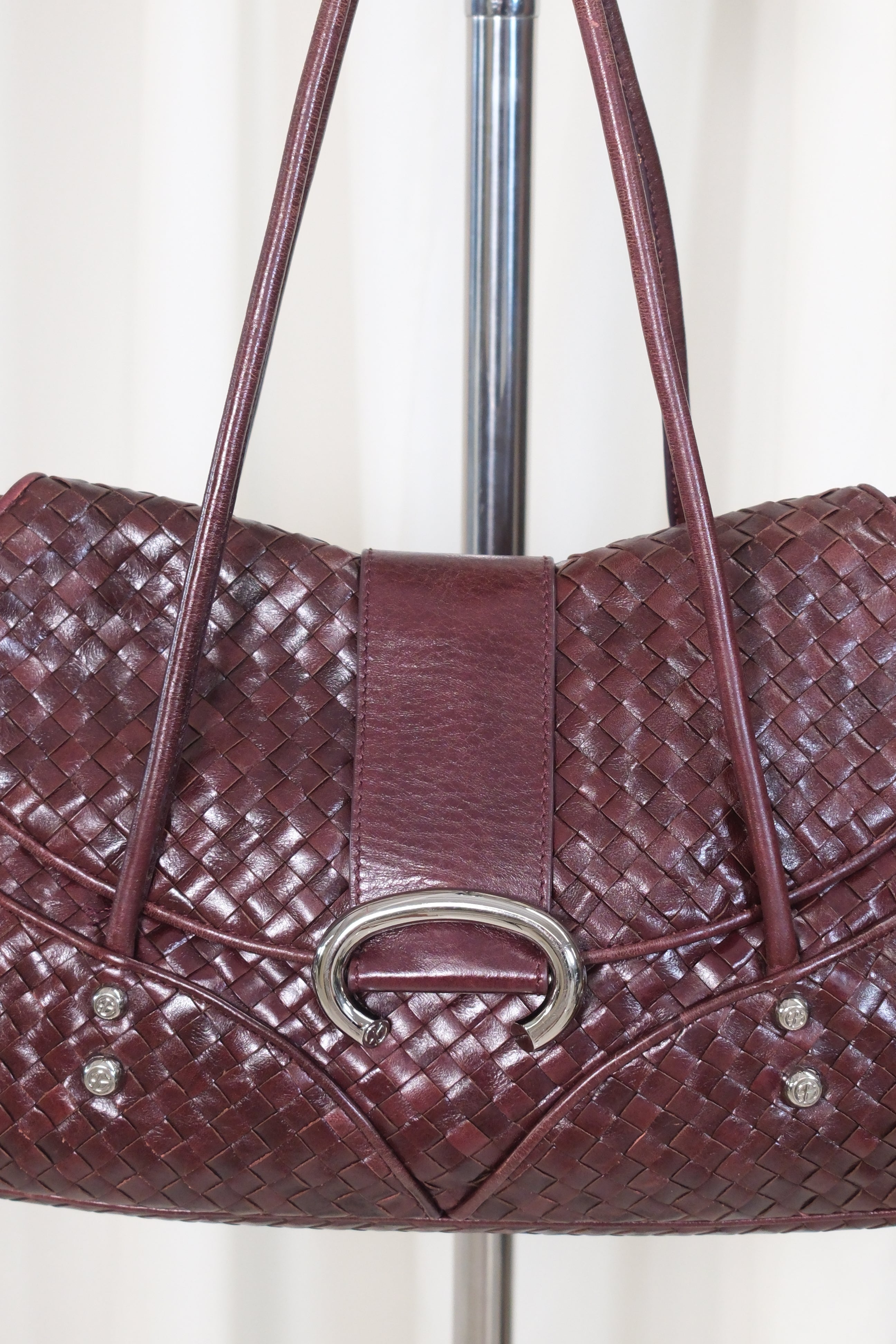Francesco Biasia Woven Leather Dark Burgundy Bag