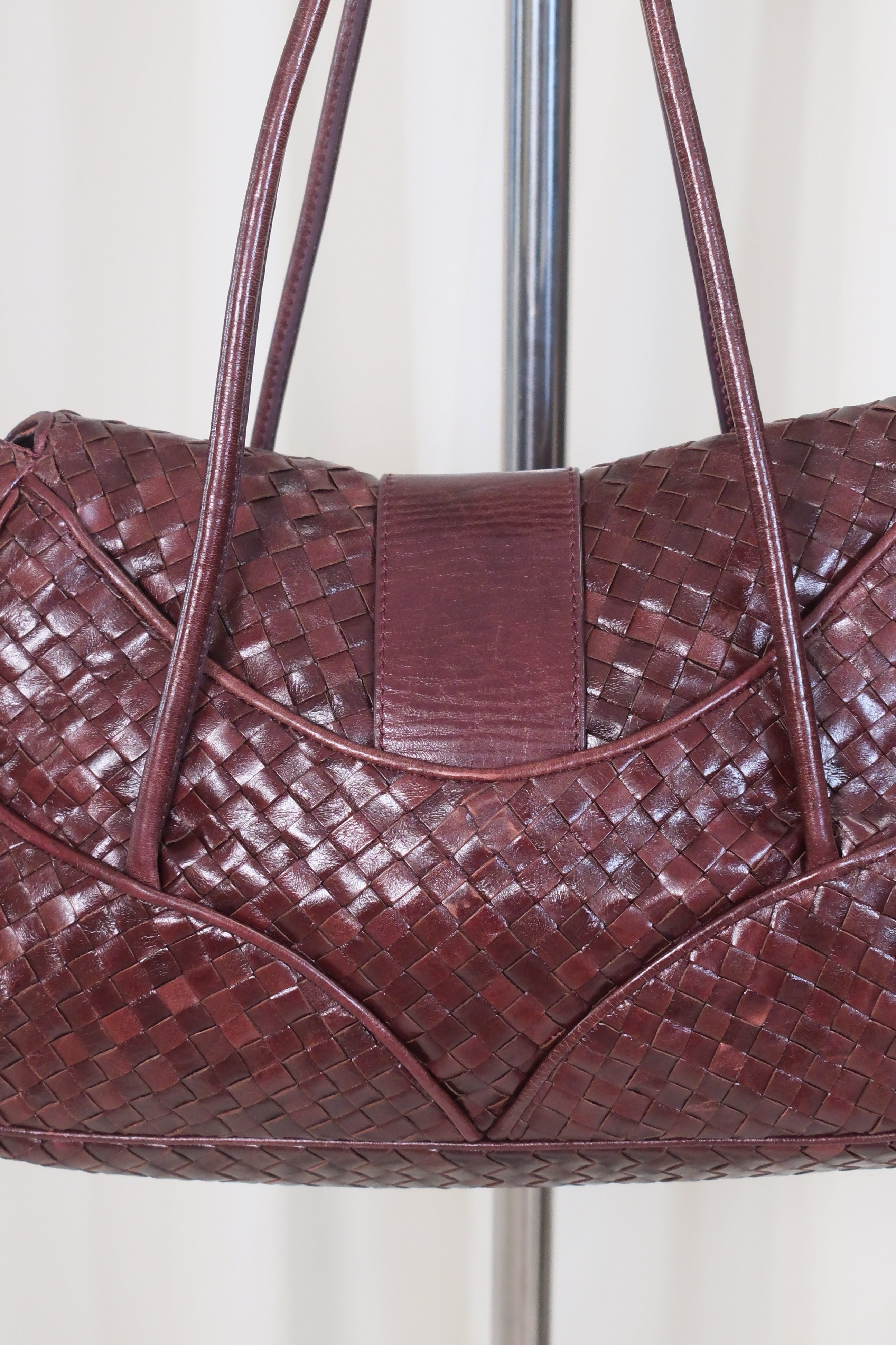 Francesco Biasia Woven Leather Dark Burgundy Bag