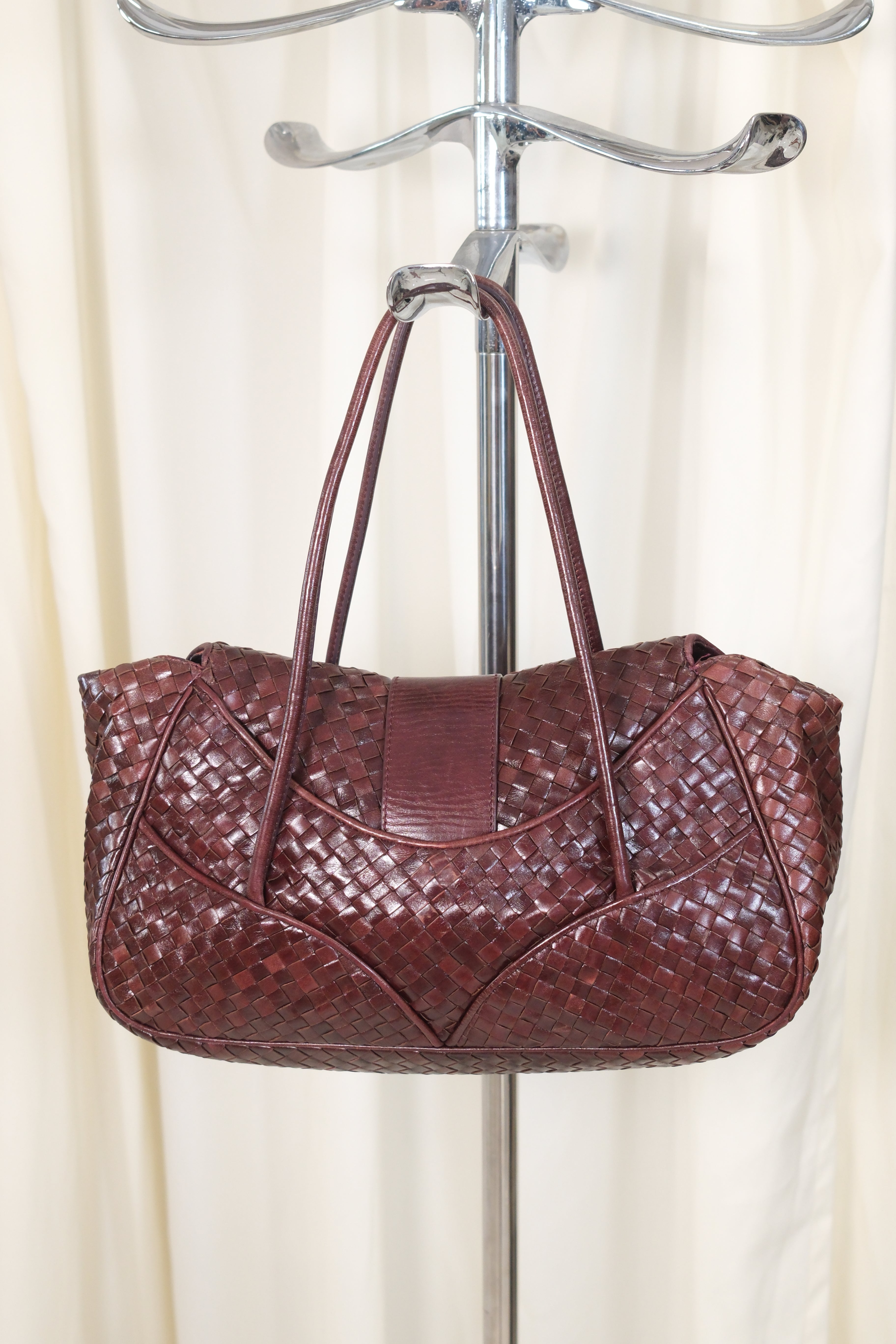 Francesco Biasia Woven Leather Dark Burgundy Bag