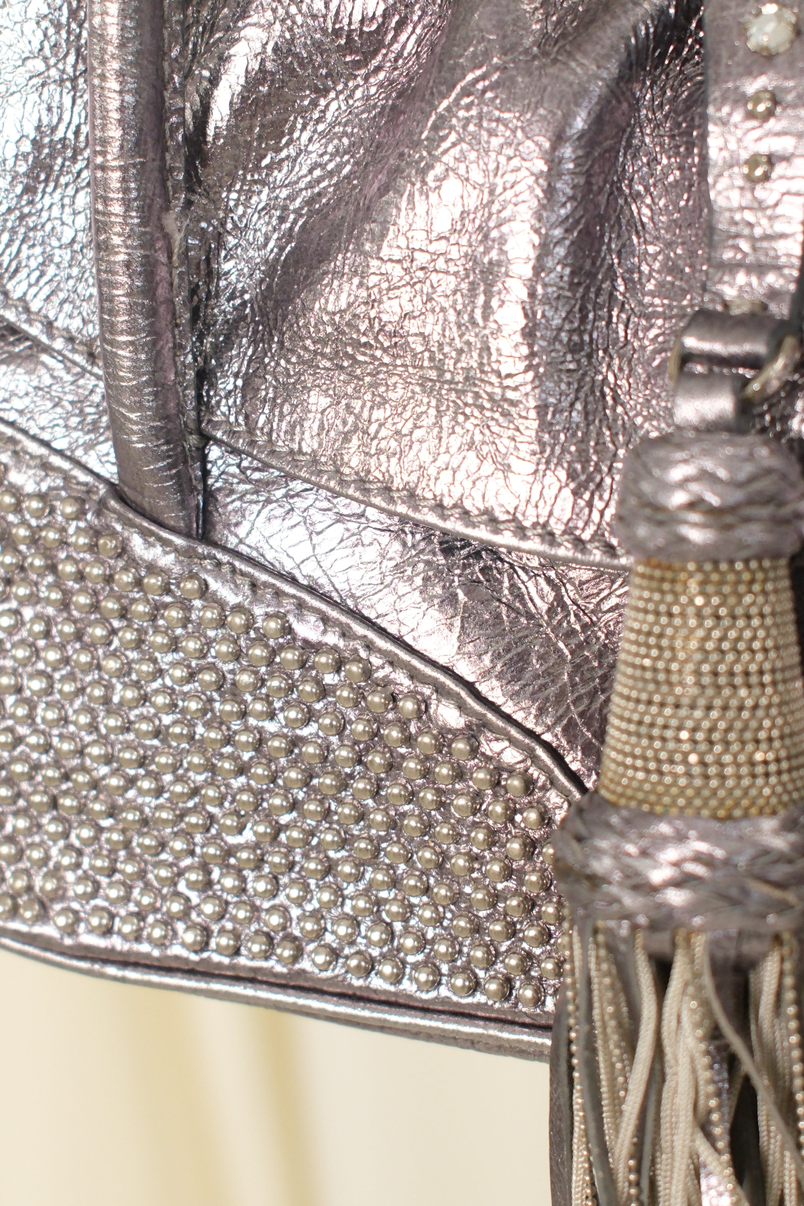 Francesco Biasia Mini Silver Bag with Fringe and Studs