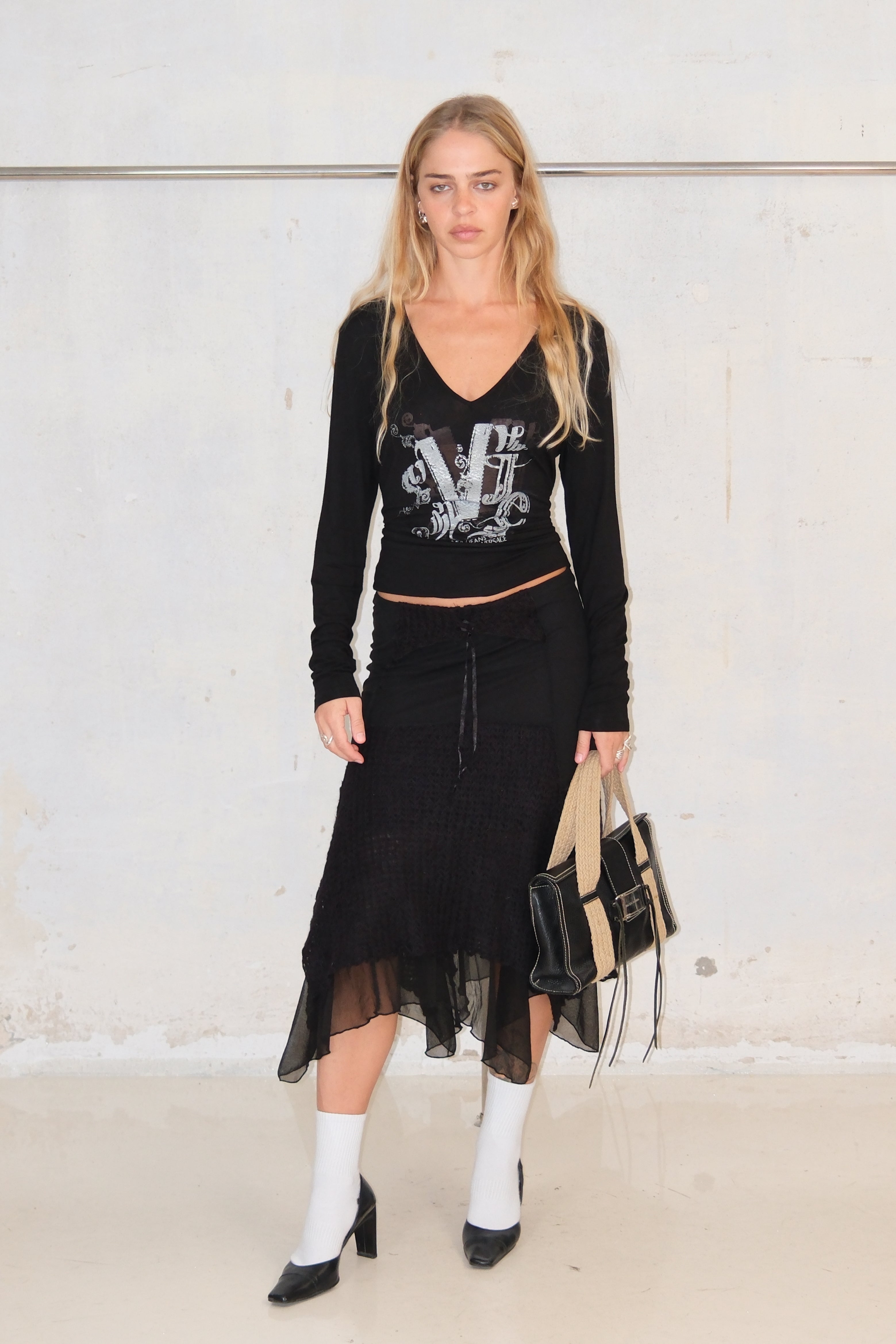 VERSACE SILVER LOGO GRAPHIC TOP