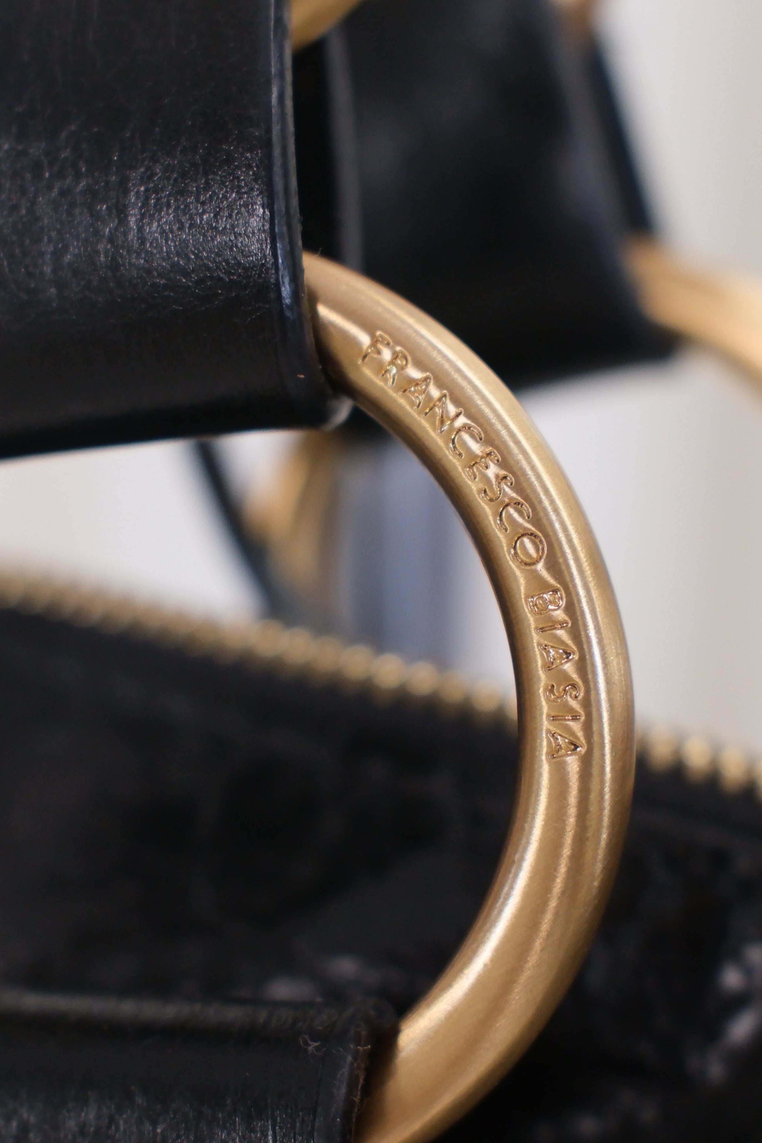 Francesco Biasia Black Soft Leather Bag With Gold and Leather Details