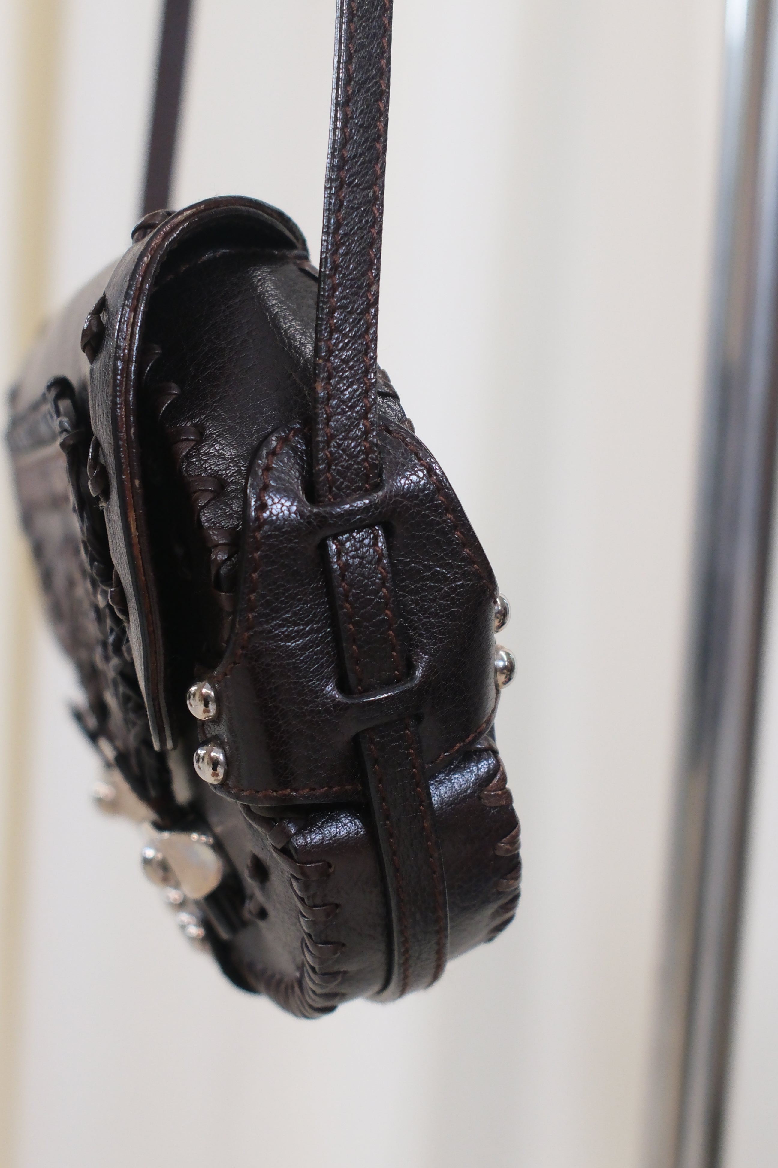 Sergio Rossi Boho Crossbody Bag in Dark Brown