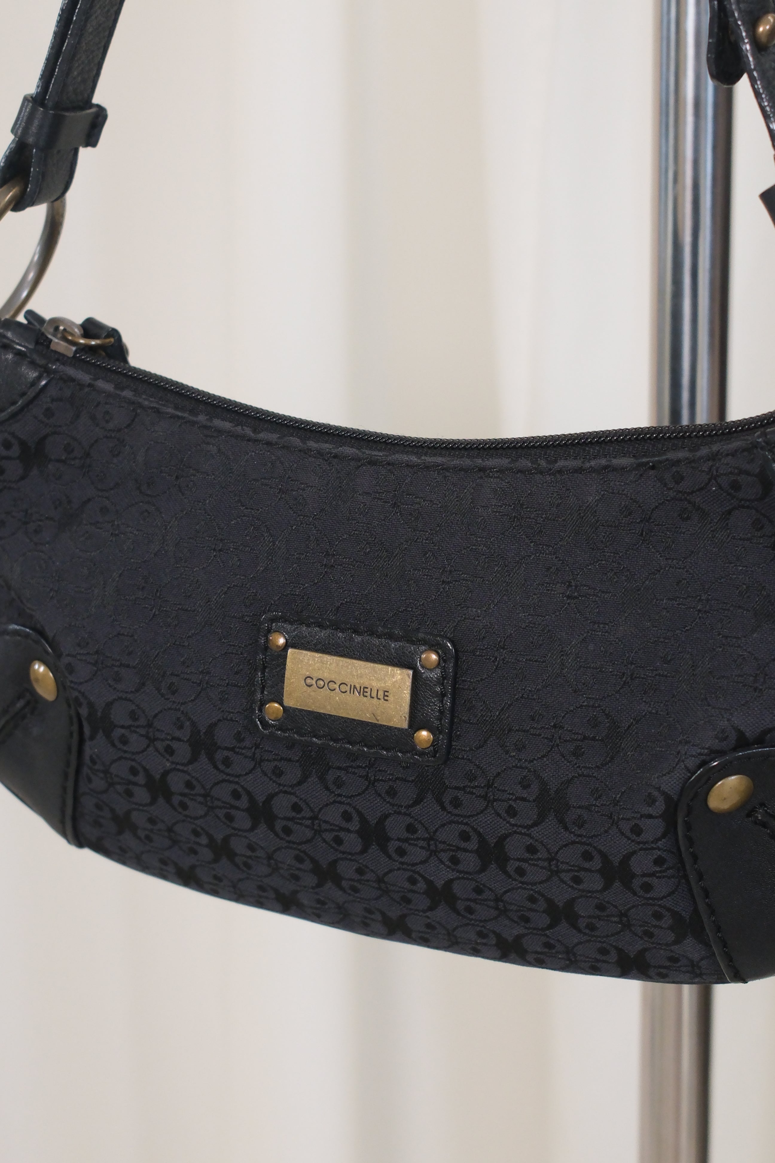 Coccinelle Small Leather & Canvas Bag with Monogram