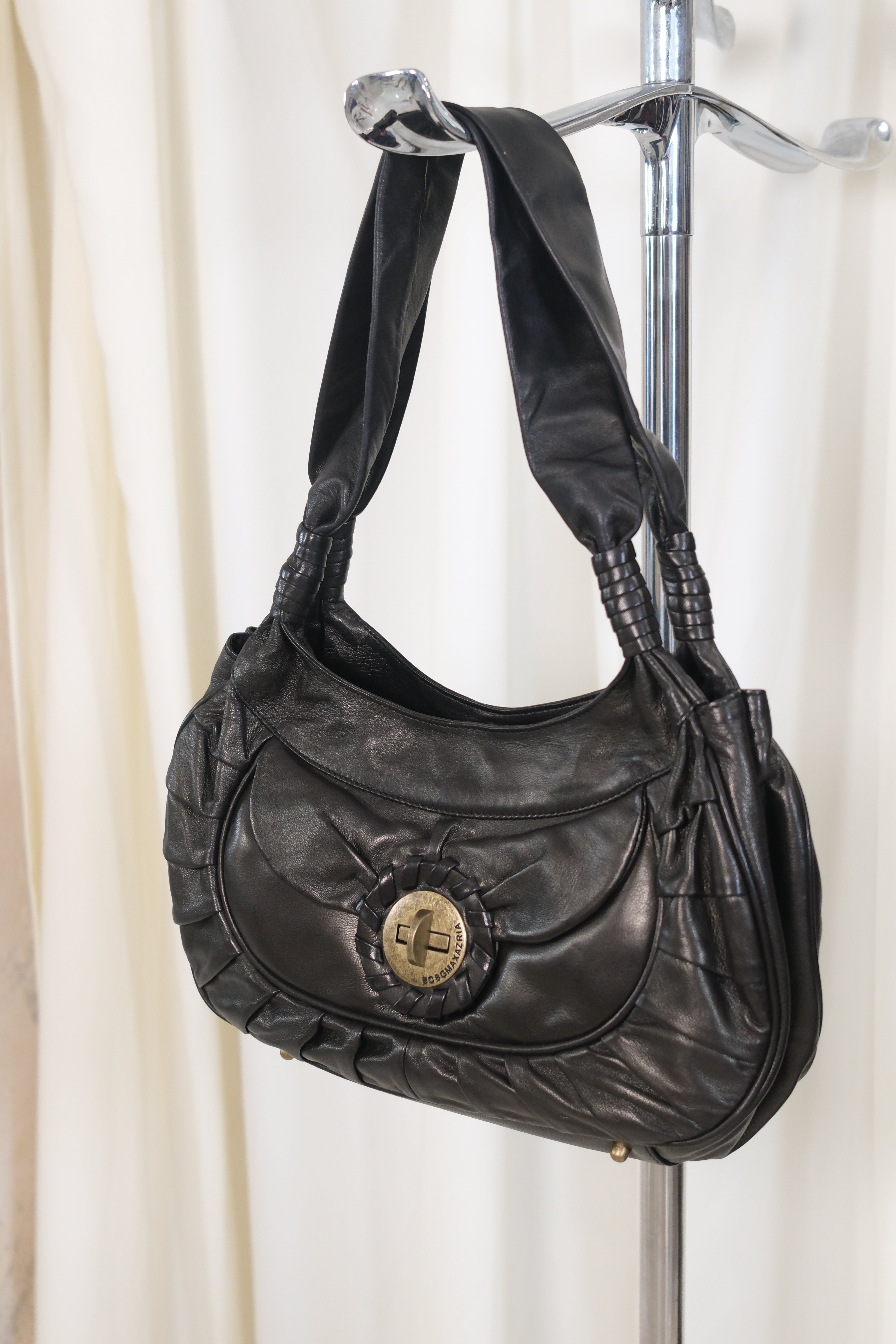BCBG Dark Olive Brown Soft Leather Bag with Front Closure