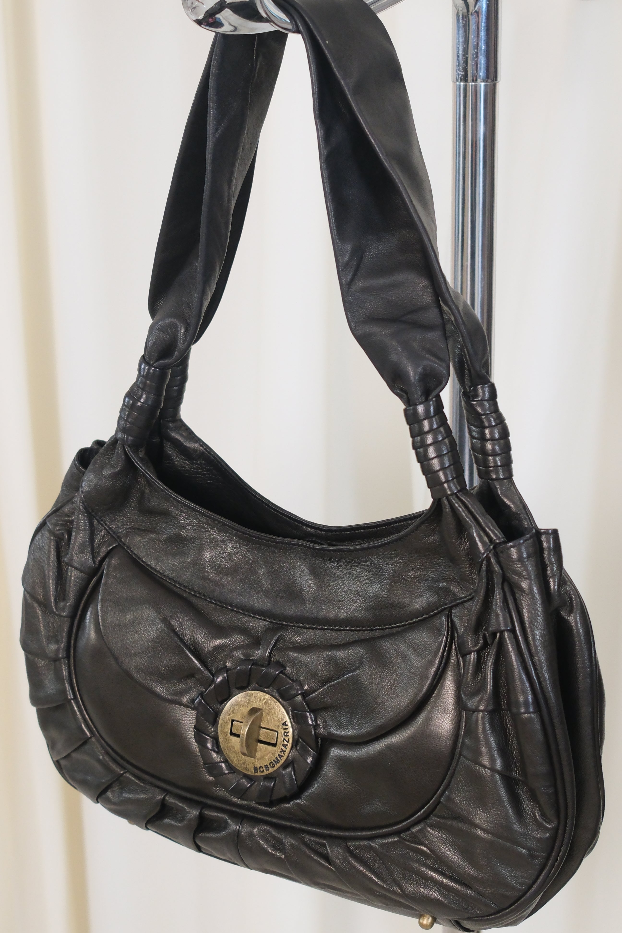 BCBG Dark Olive Brown Soft Leather Bag with Front Closure
