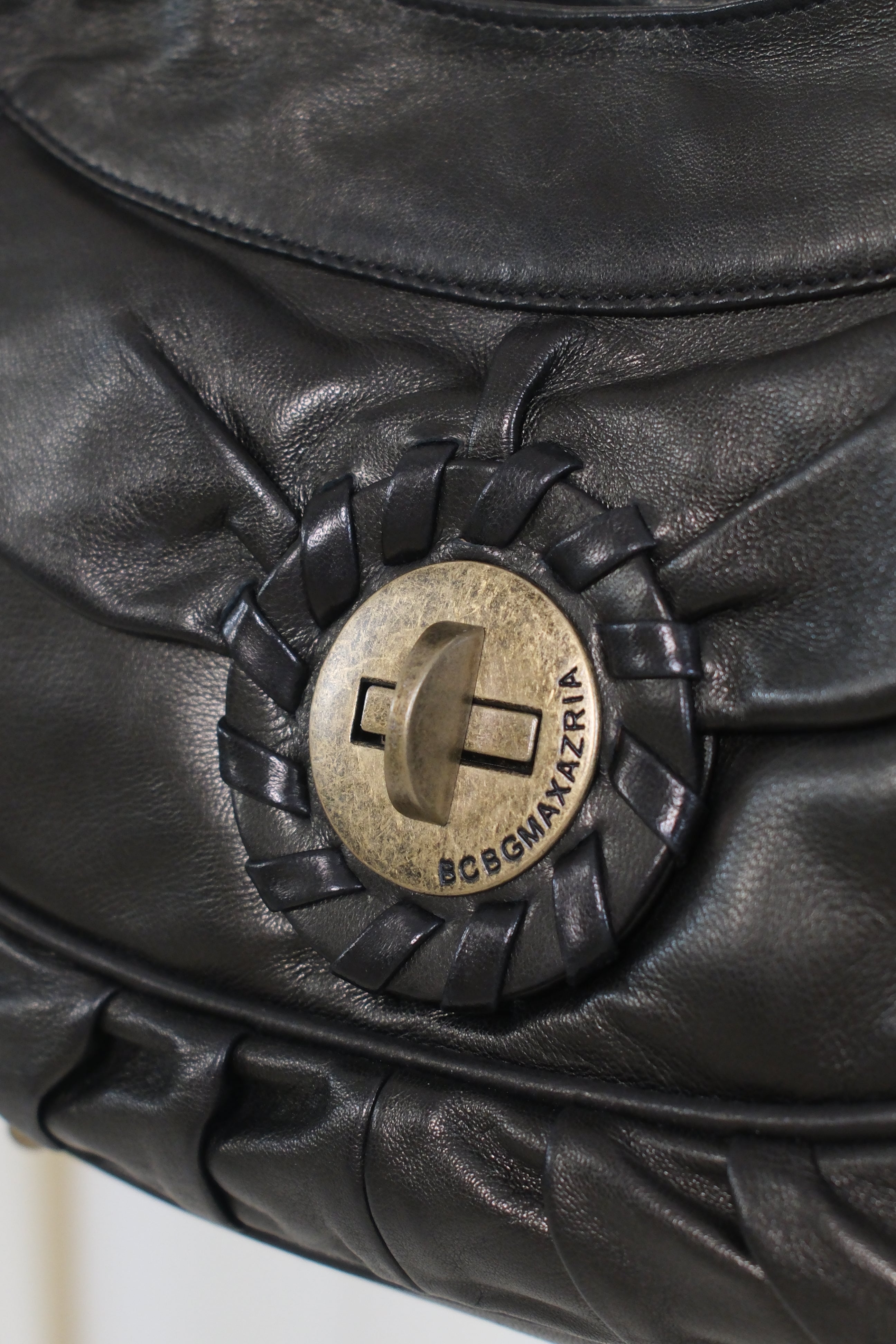 BCBG Dark Olive Brown Soft Leather Bag with Front Closure