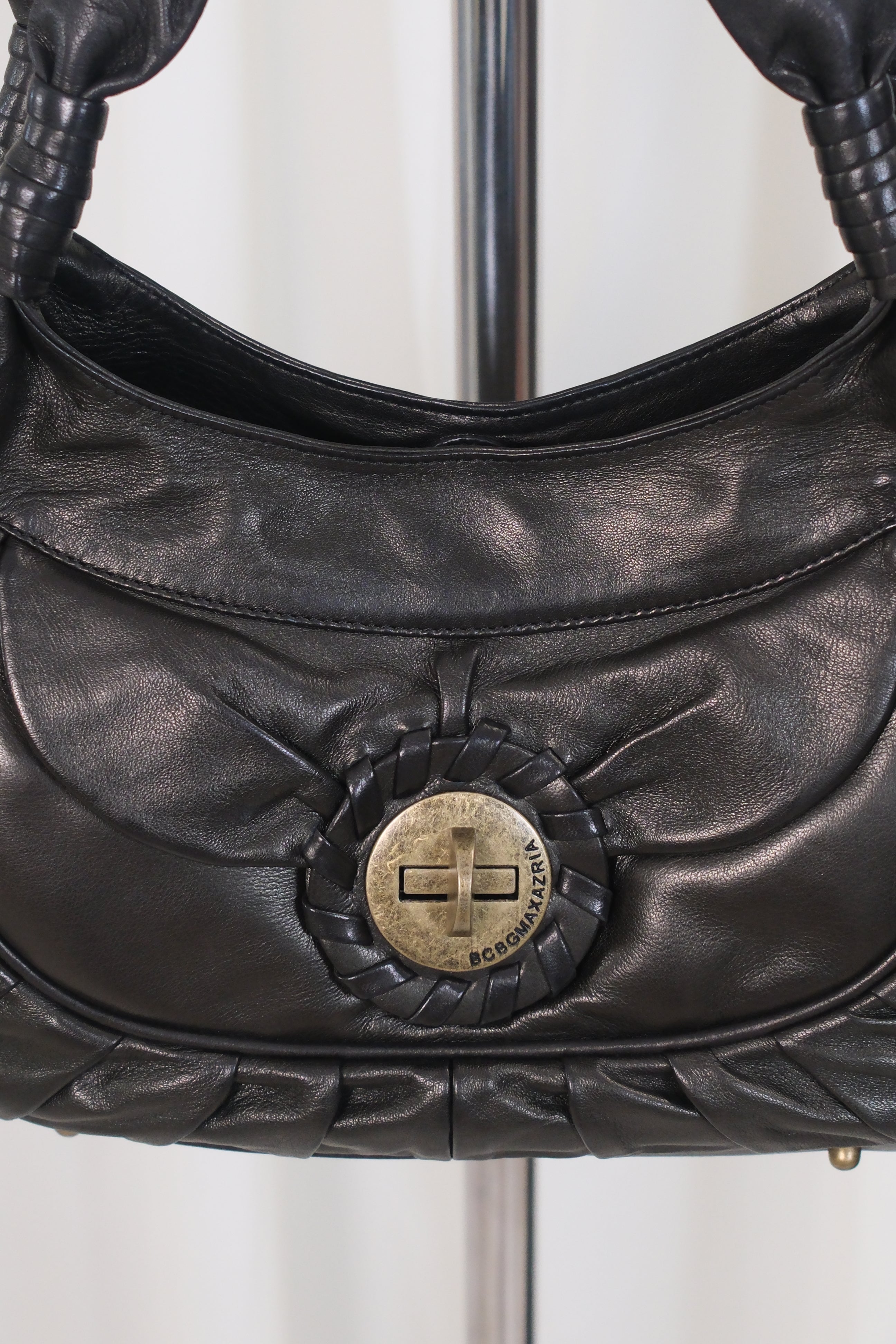 BCBG Dark Olive Brown Soft Leather Bag with Front Closure