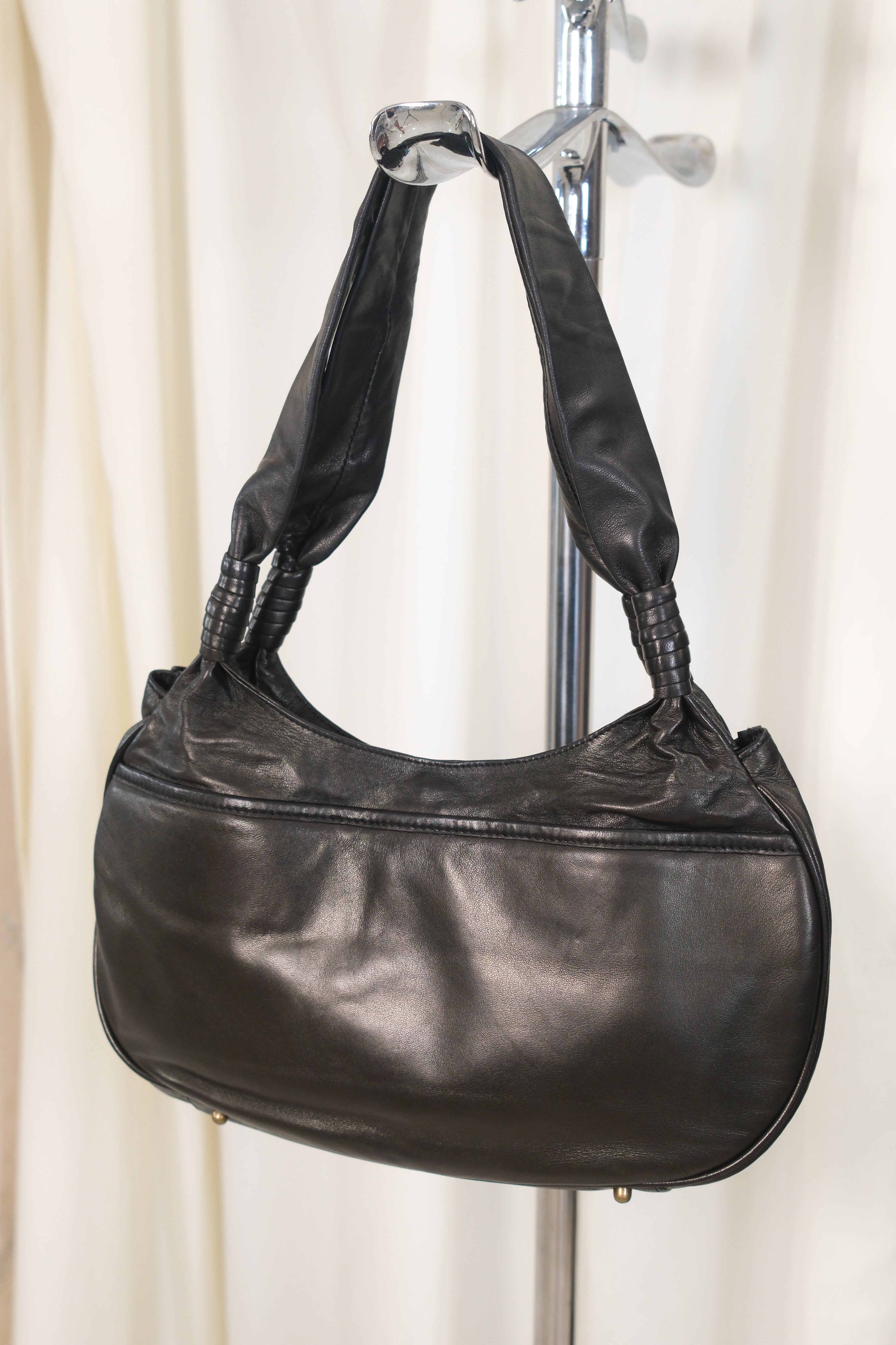BCBG Dark Olive Brown Soft Leather Bag with Front Closure