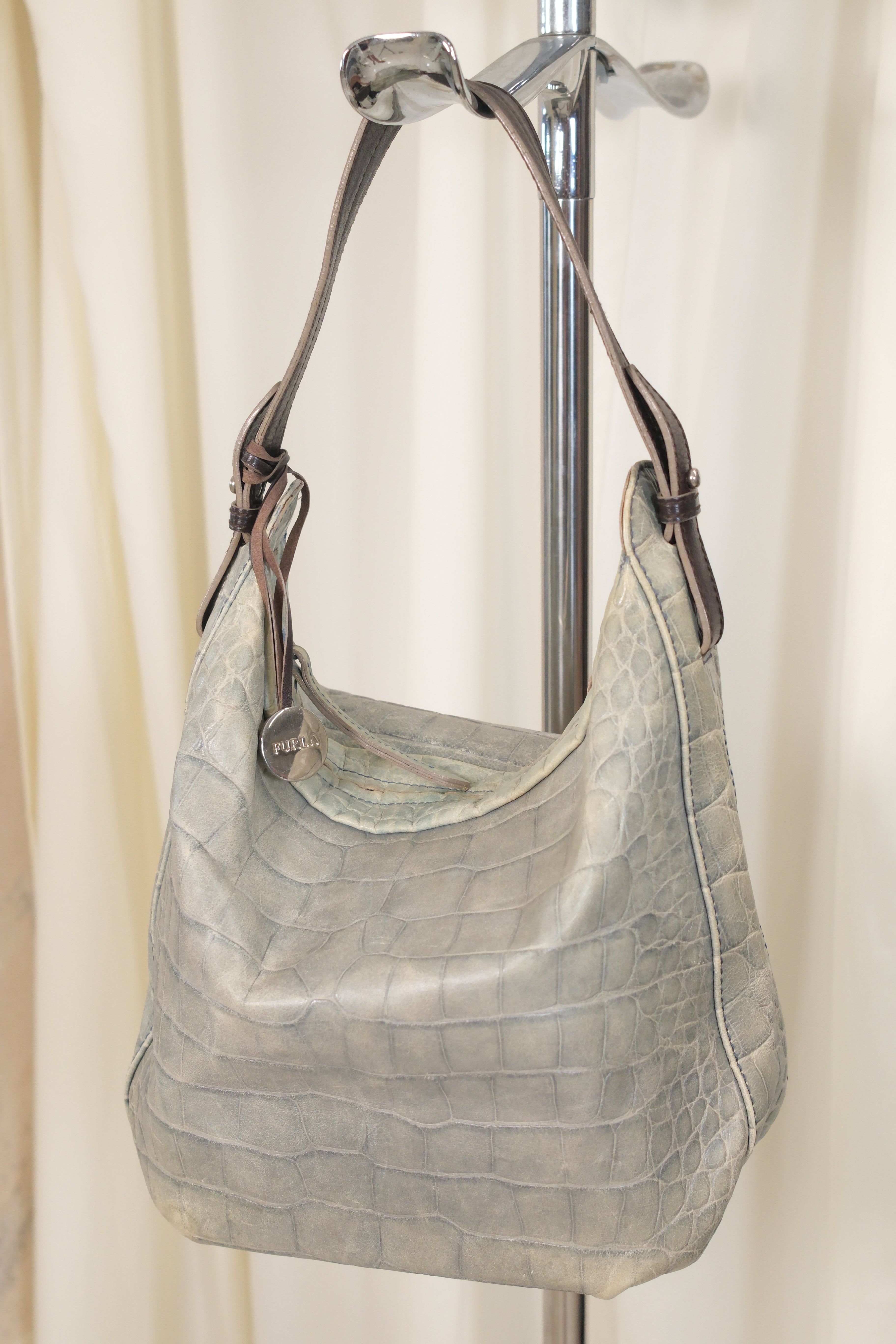 Furla Leather Bag in Light Blue Grey
