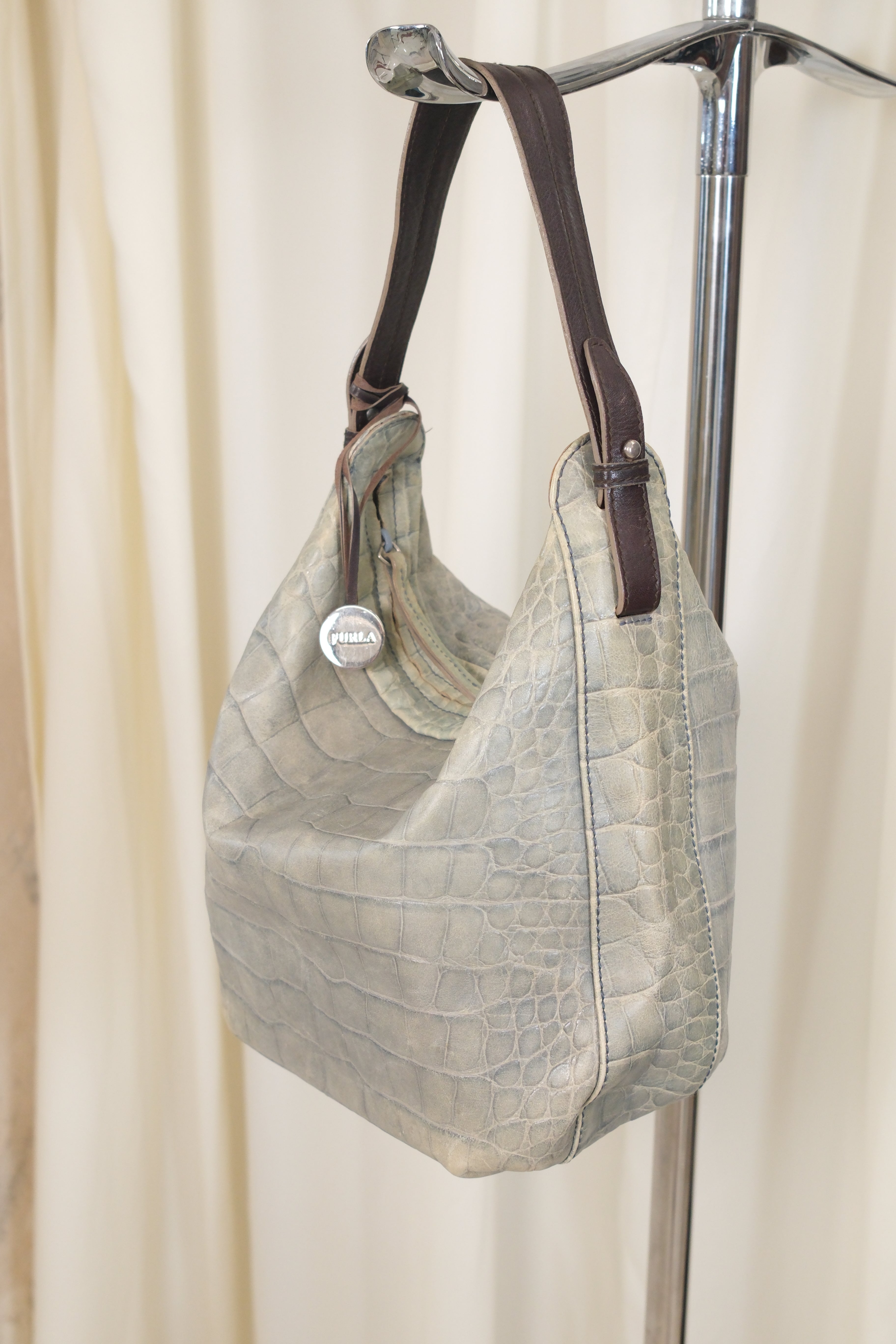 Furla Leather Bag in Light Blue Grey