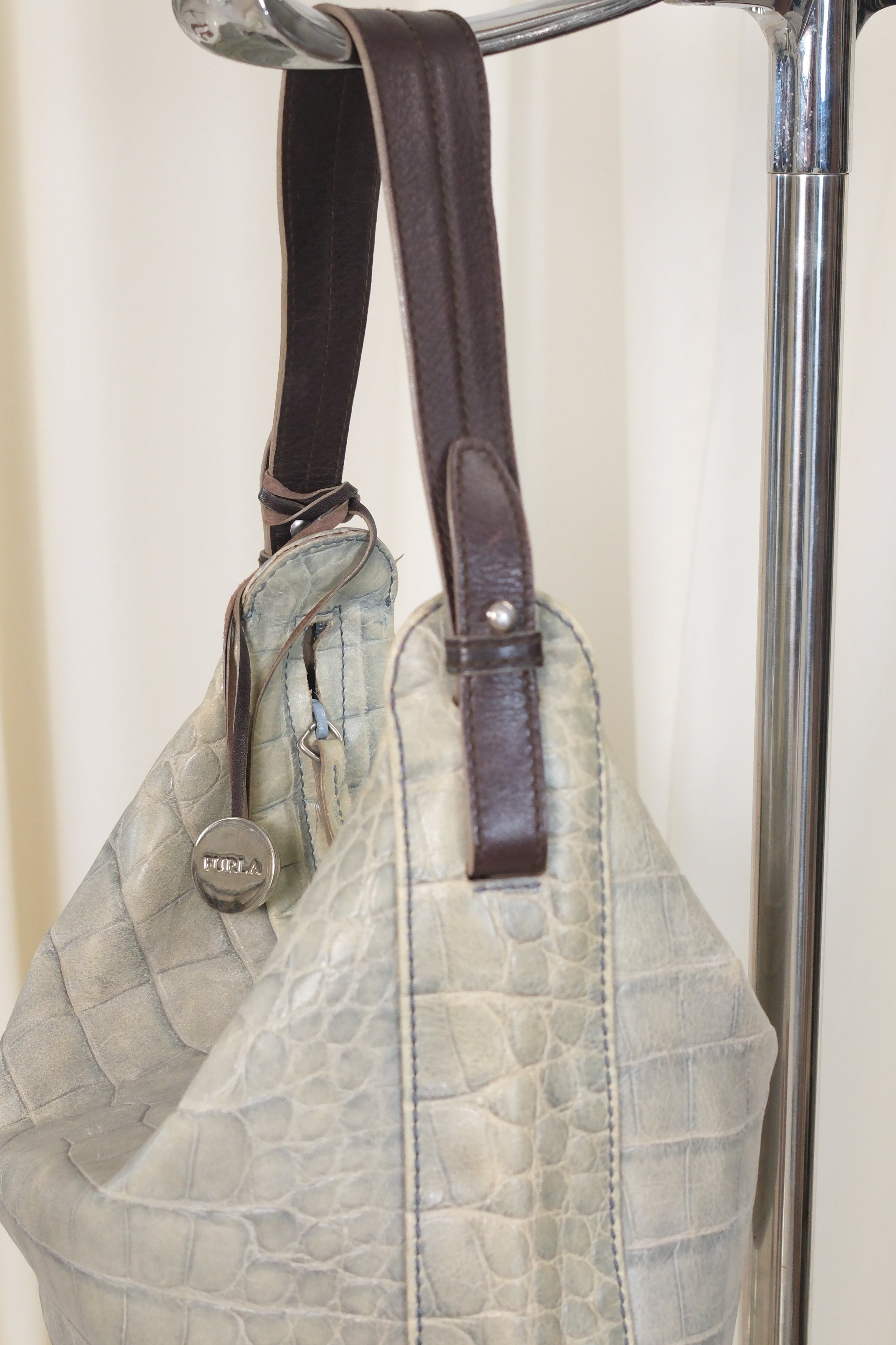 Furla Leather Bag in Light Blue Grey