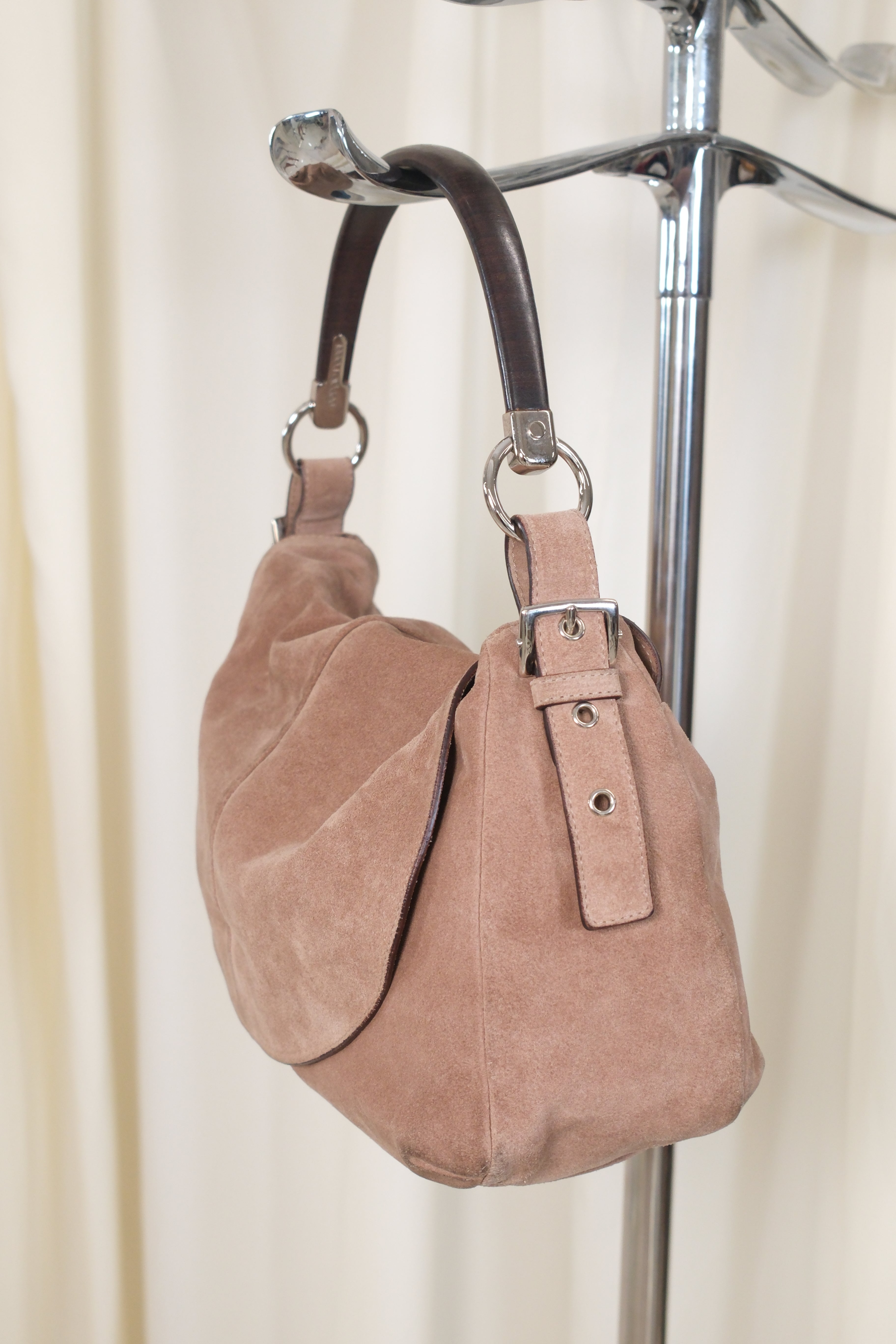 Sergio Rossi Suede Leather Bag with Wooden Handle