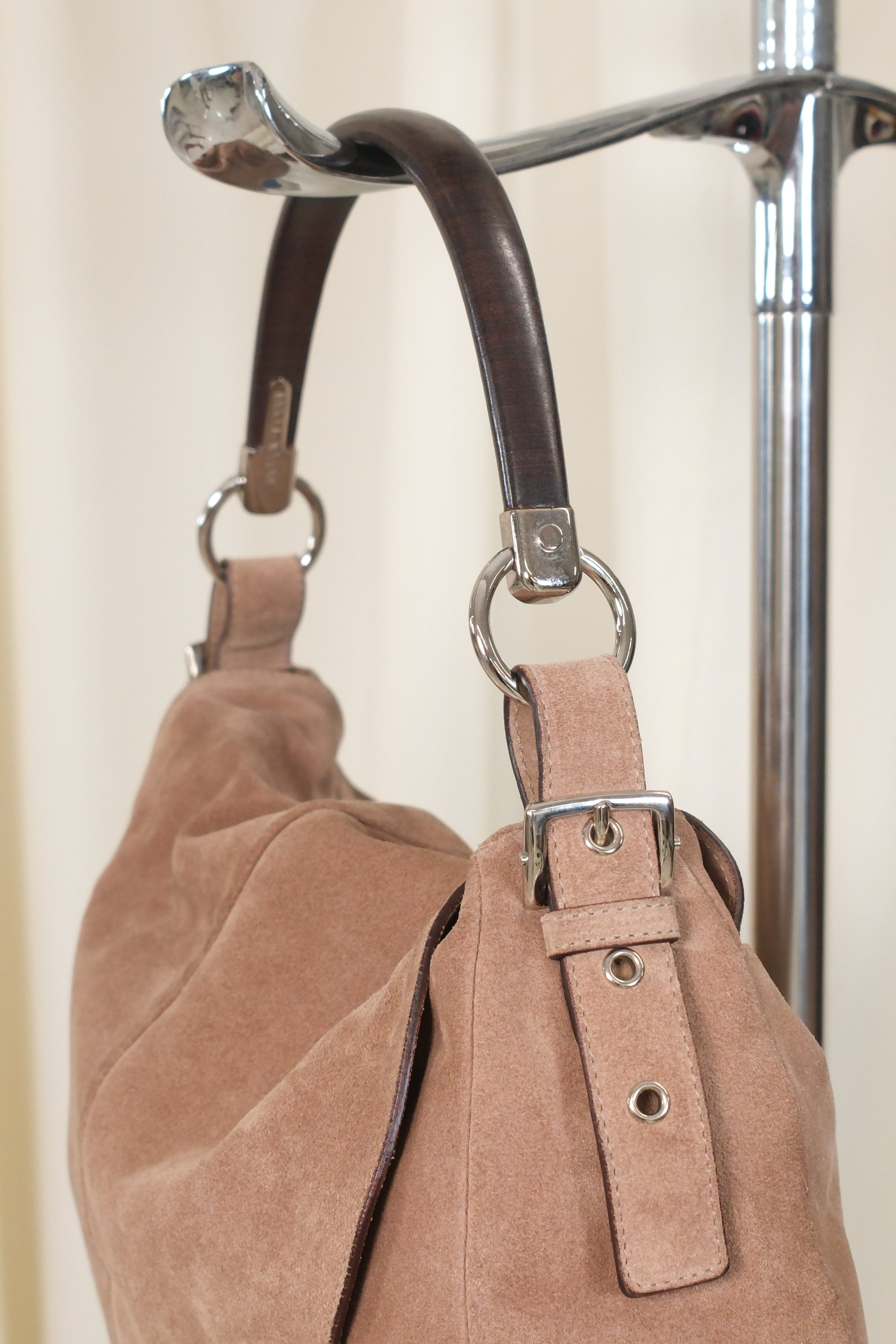 Sergio Rossi Suede Leather Bag with Wooden Handle