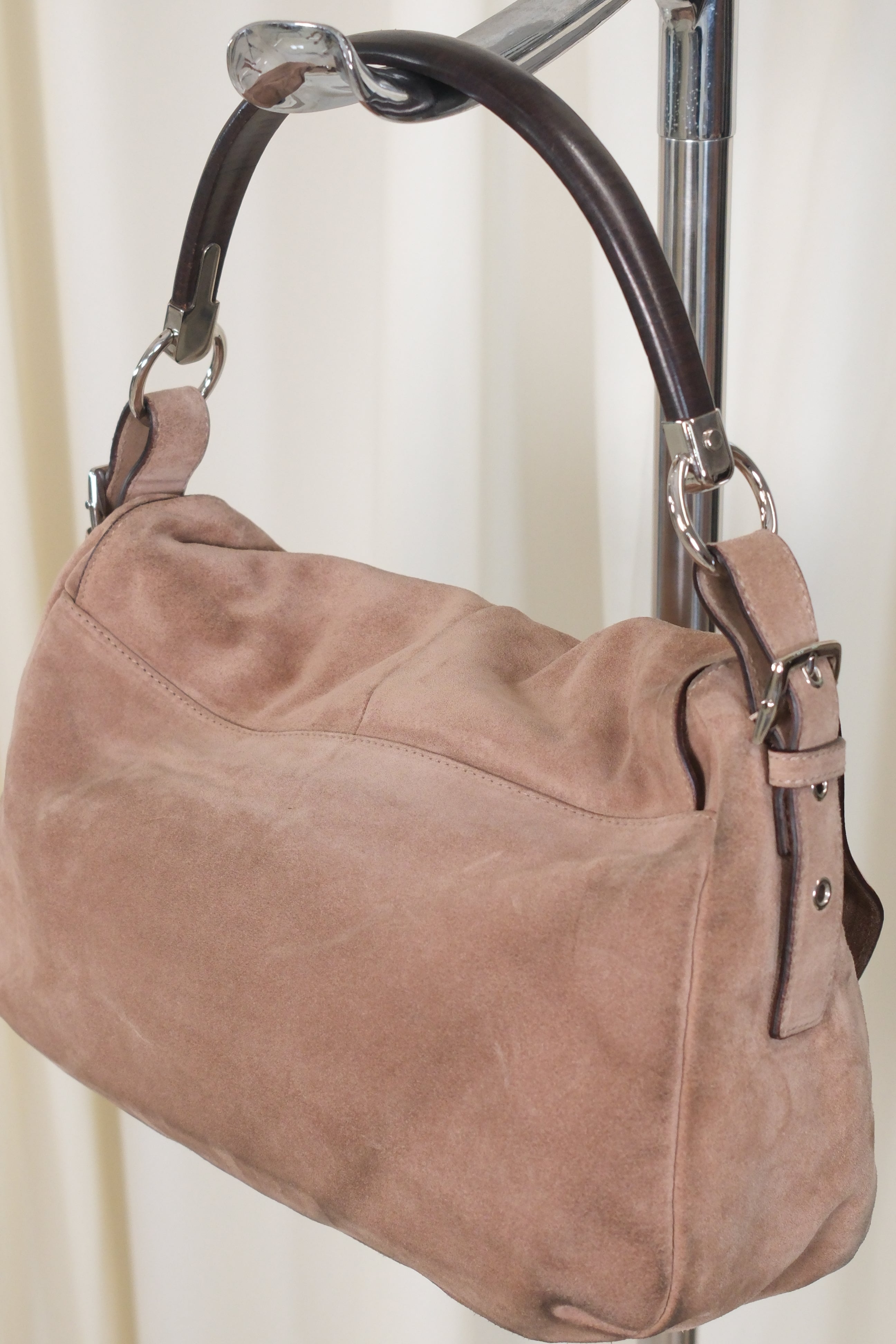 Sergio Rossi Suede Leather Bag with Wooden Handle