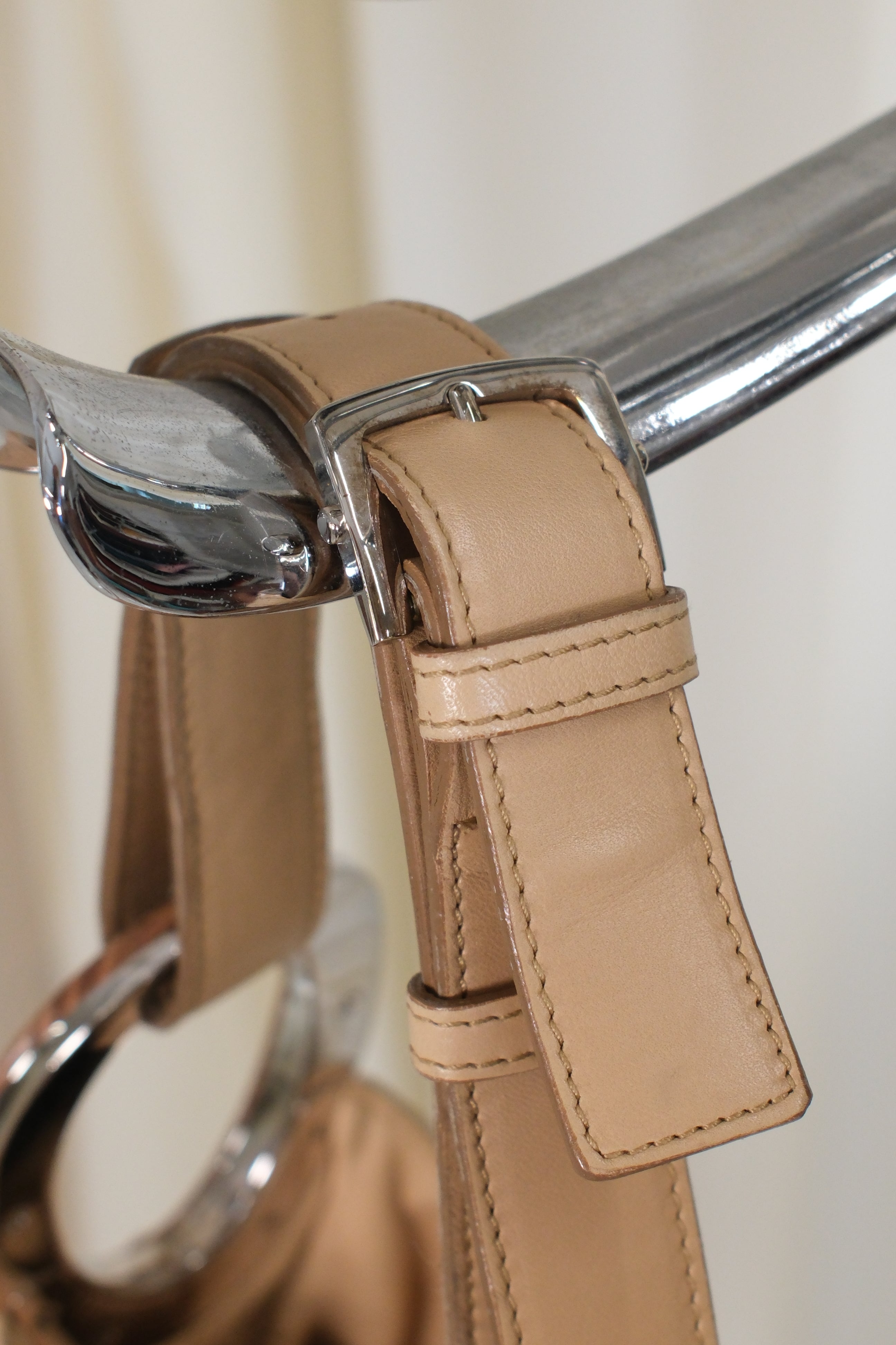 Sergio Rossi Suede Bag with Metal and Wooden Hoops