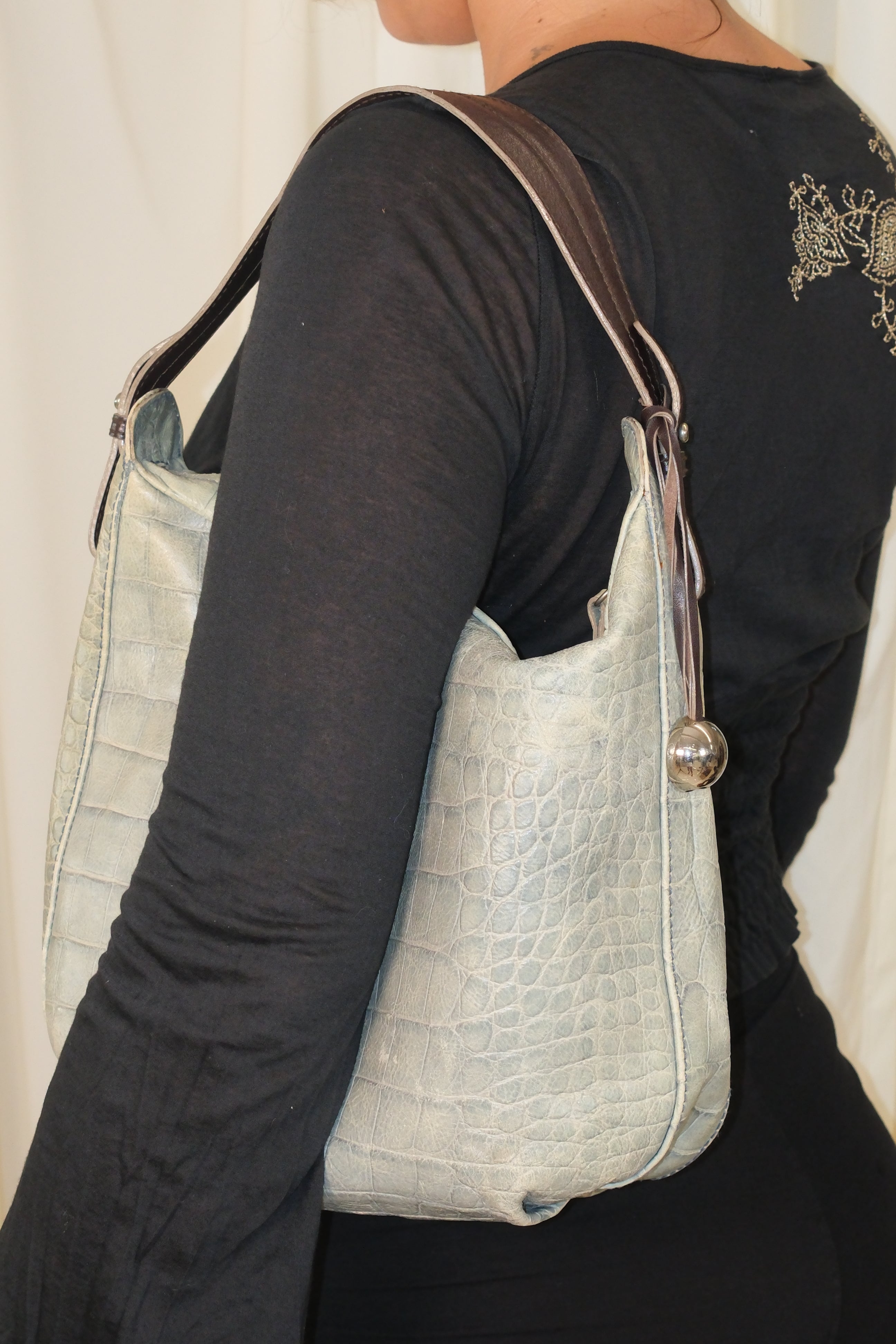 Furla Leather Bag in Light Blue Grey