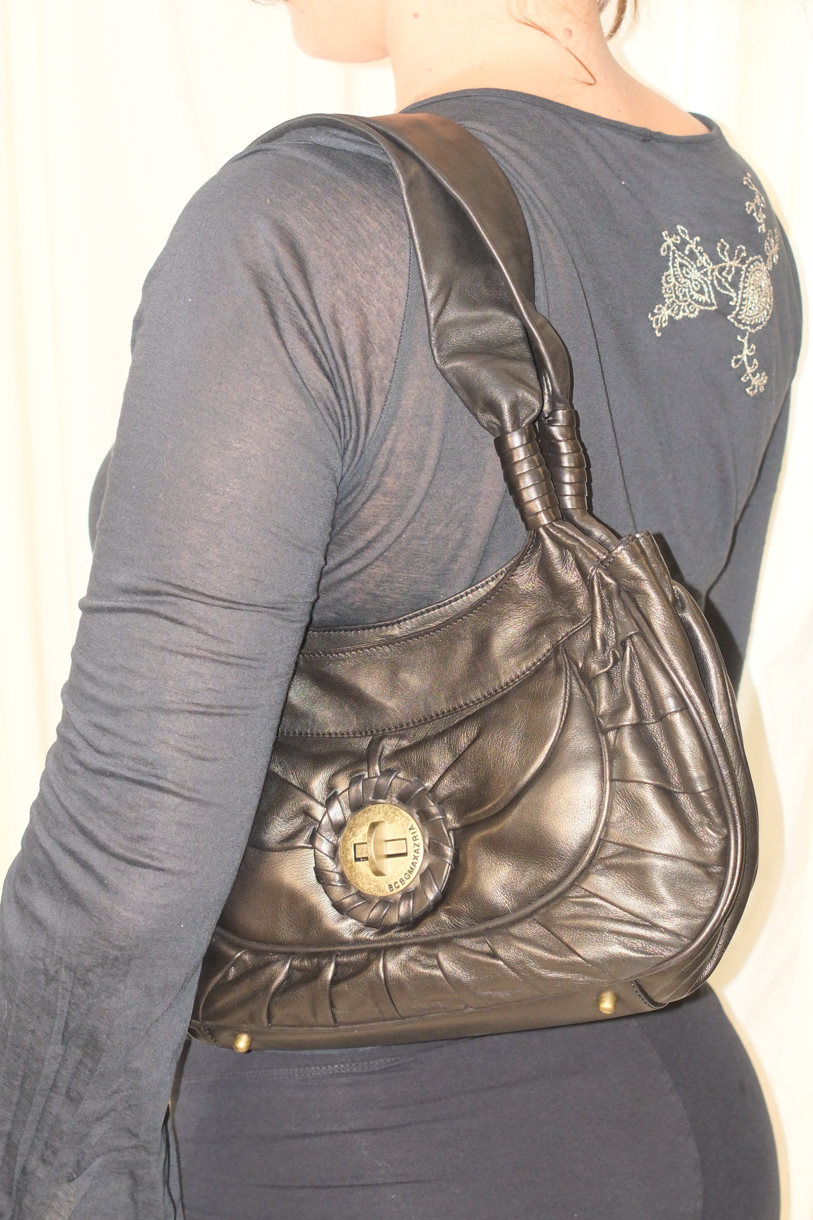 BCBG Dark Olive Brown Soft Leather Bag with Front Closure