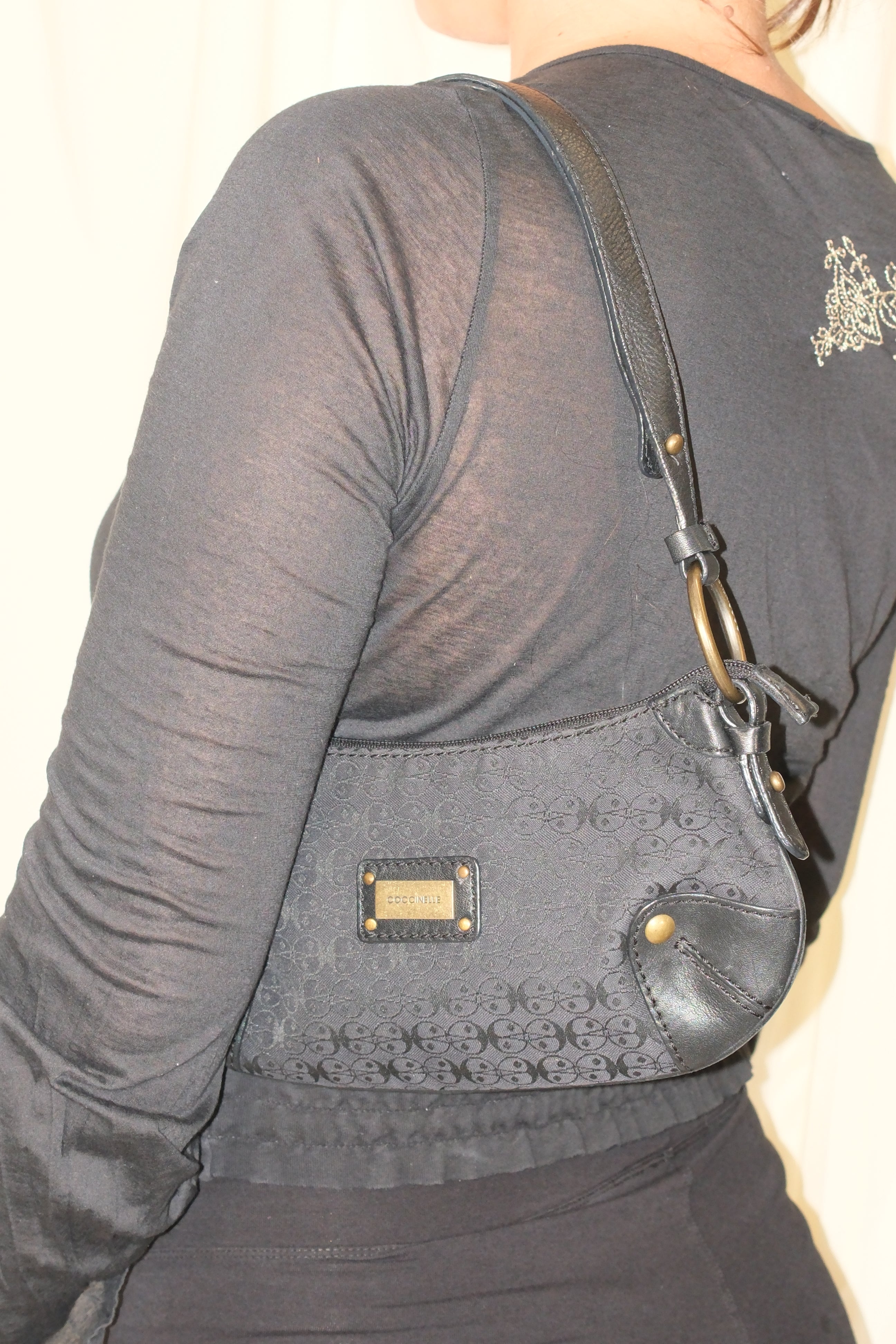 Coccinelle Small Leather & Canvas Bag with Monogram