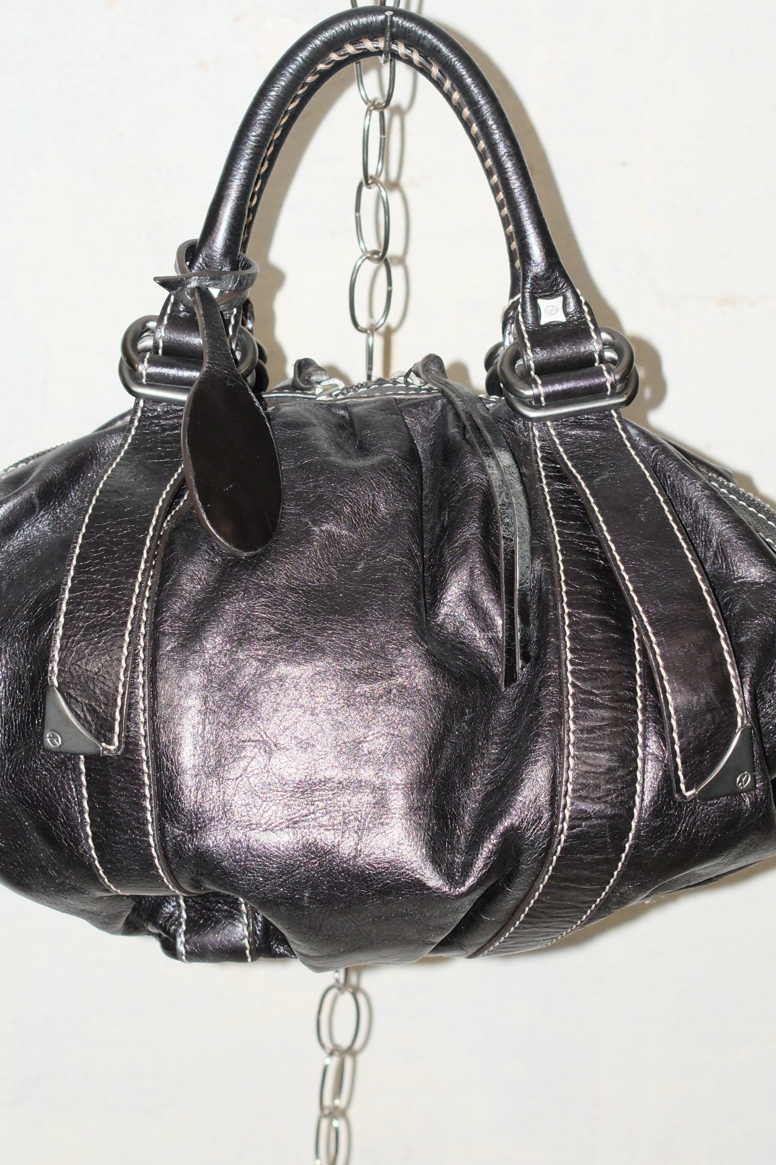 FRANCESCO BIASIA BLACK ROUND LEATHER BAG