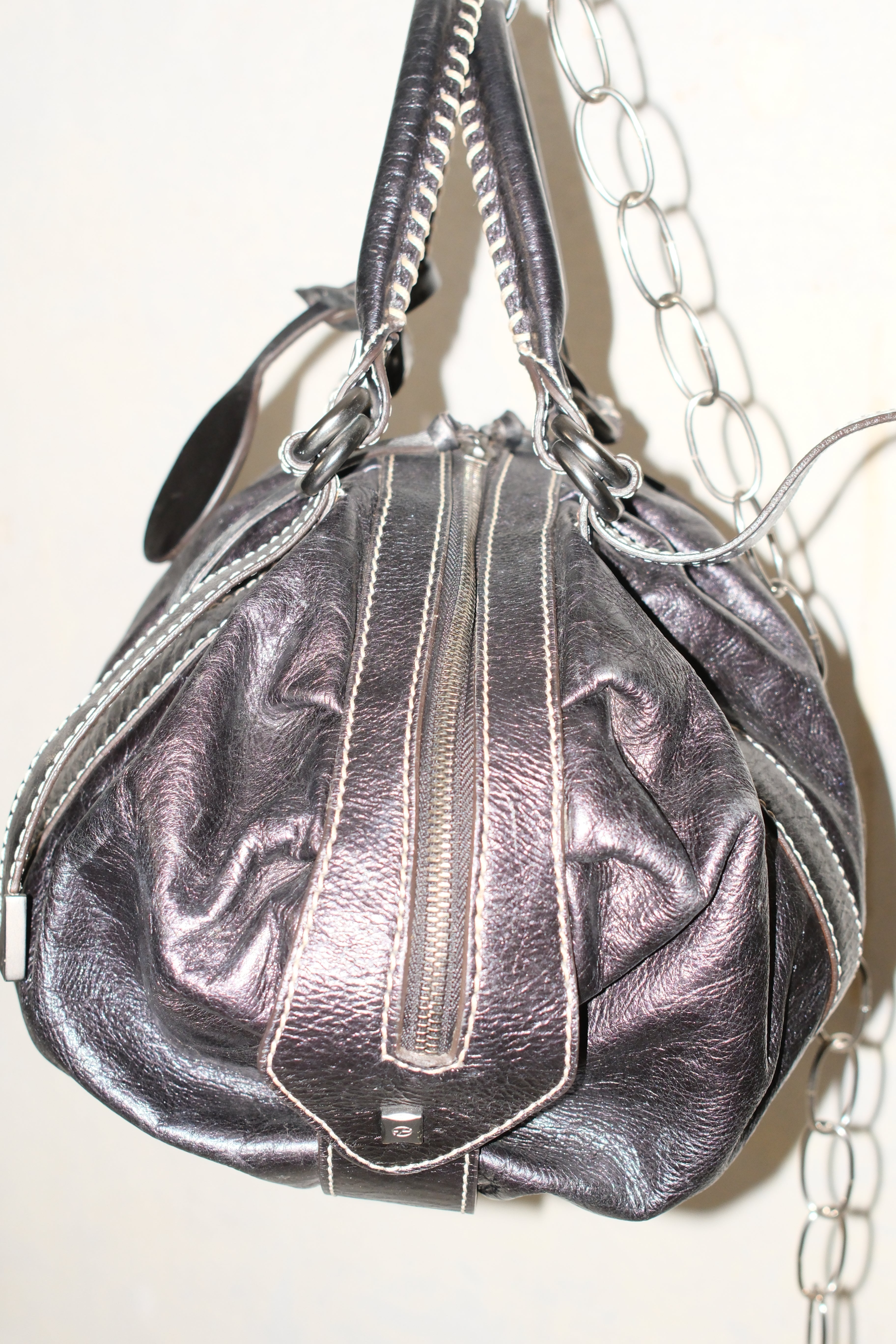 FRANCESCO BIASIA BLACK ROUND LEATHER BAG