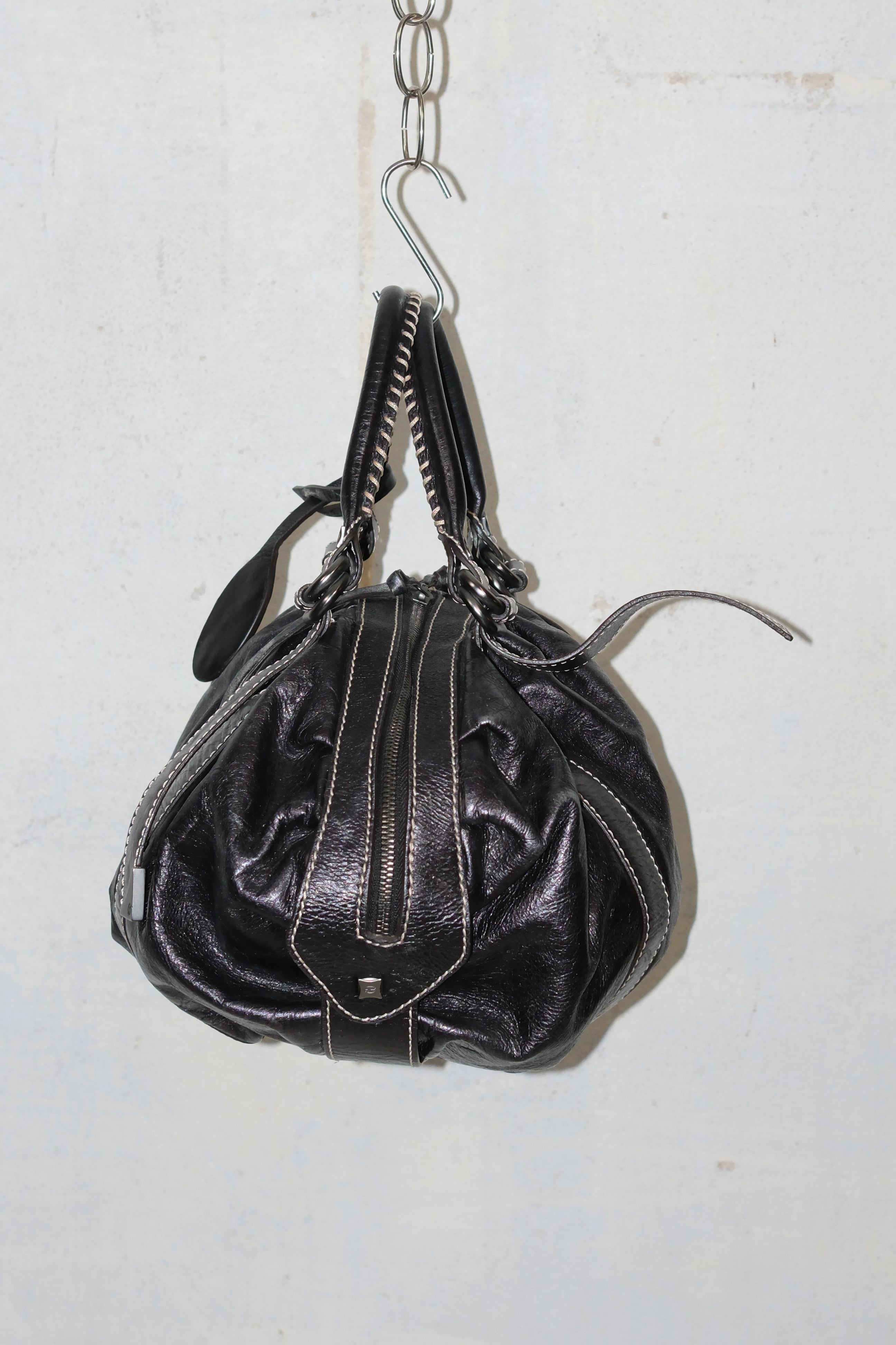 FRANCESCO BIASIA BLACK ROUND LEATHER BAG