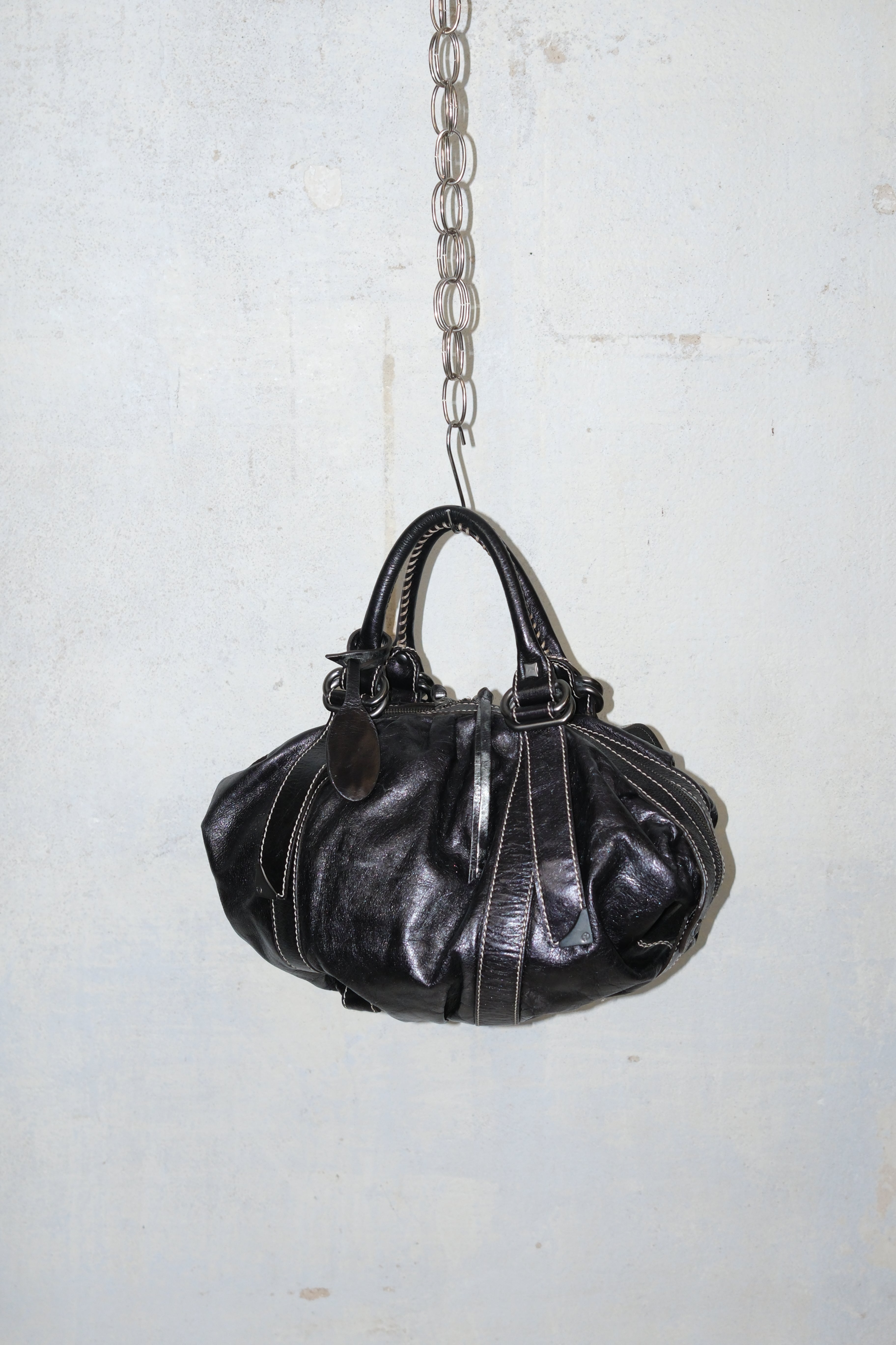 FRANCESCO BIASIA BLACK ROUND LEATHER BAG