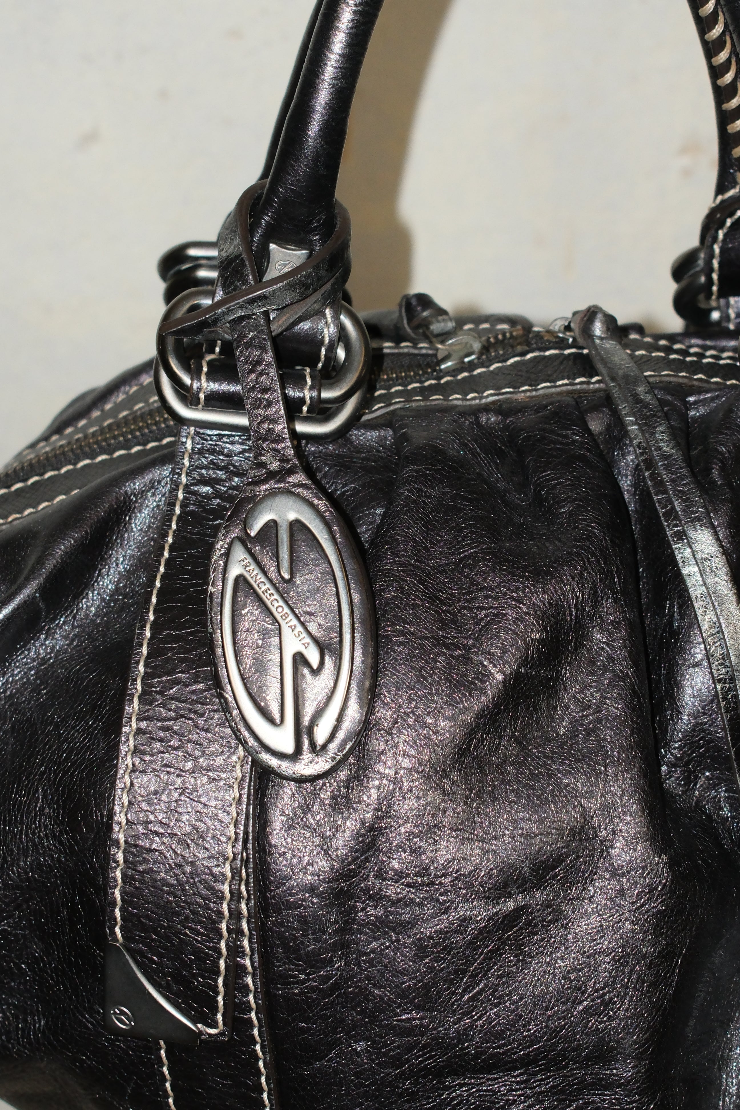 FRANCESCO BIASIA BLACK ROUND LEATHER BAG