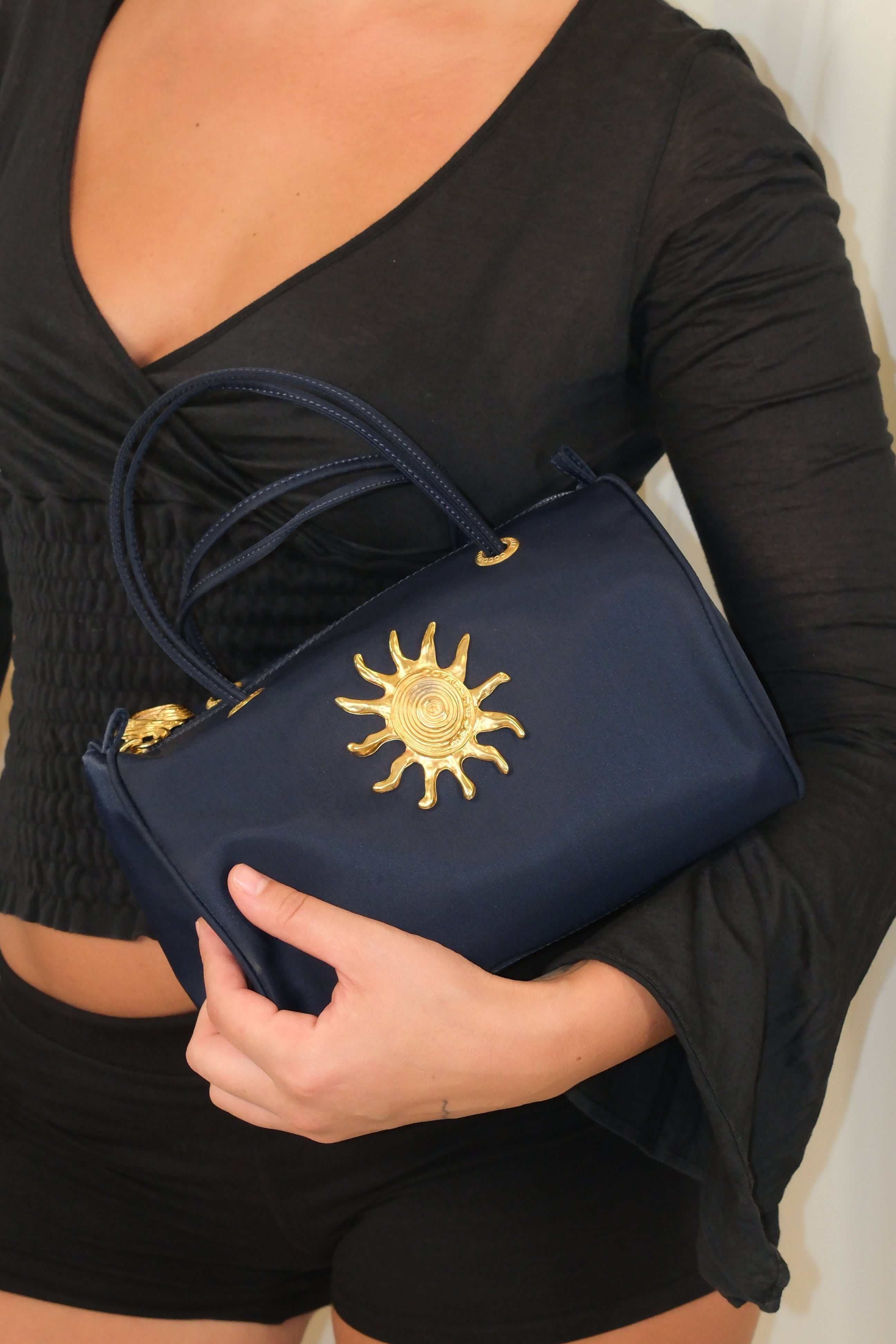 Coccinelle dark navy nylon Bag with Gold Metal Detailing