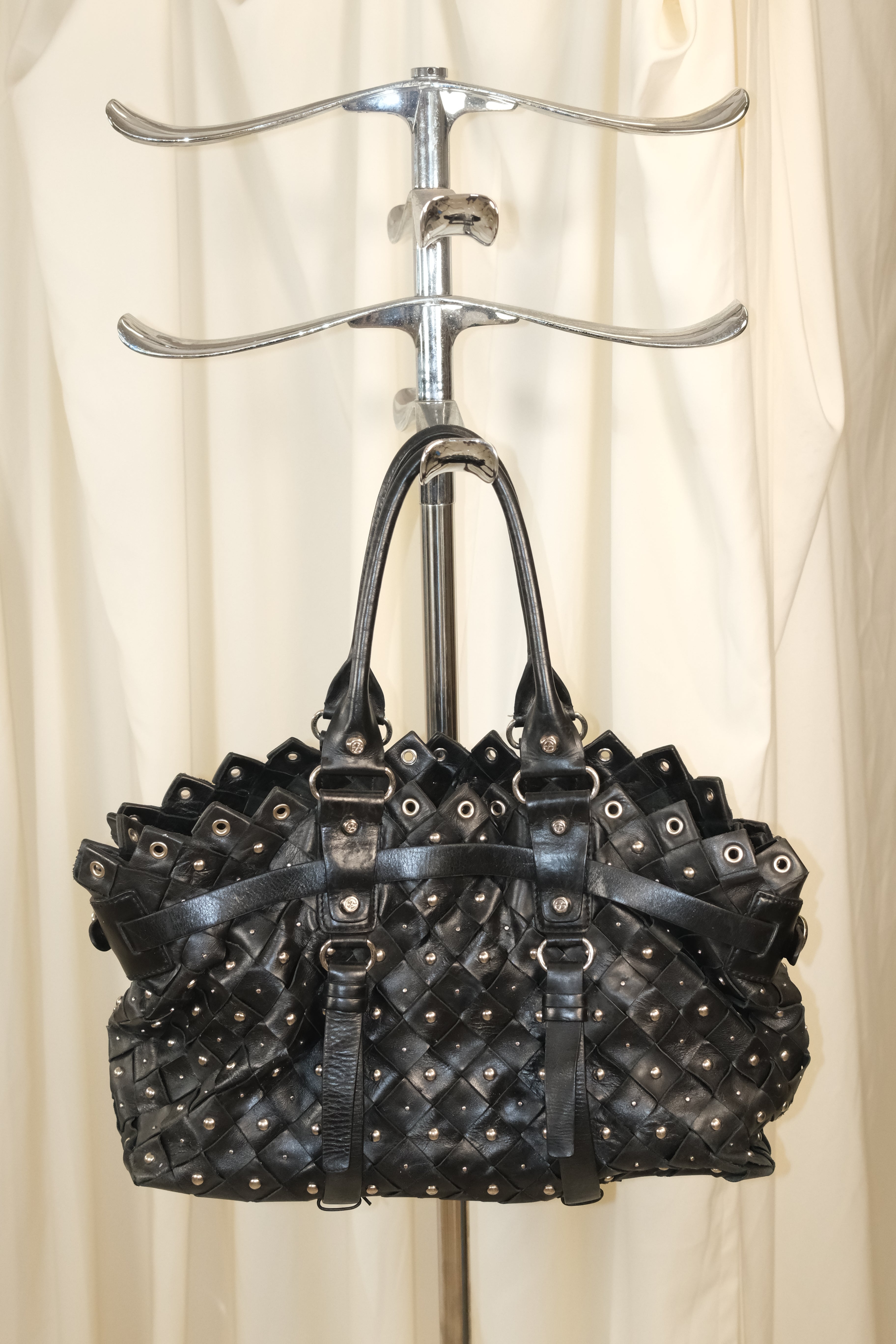 Francesco Biasia Oversized Braided Leather Tote with Stud Details