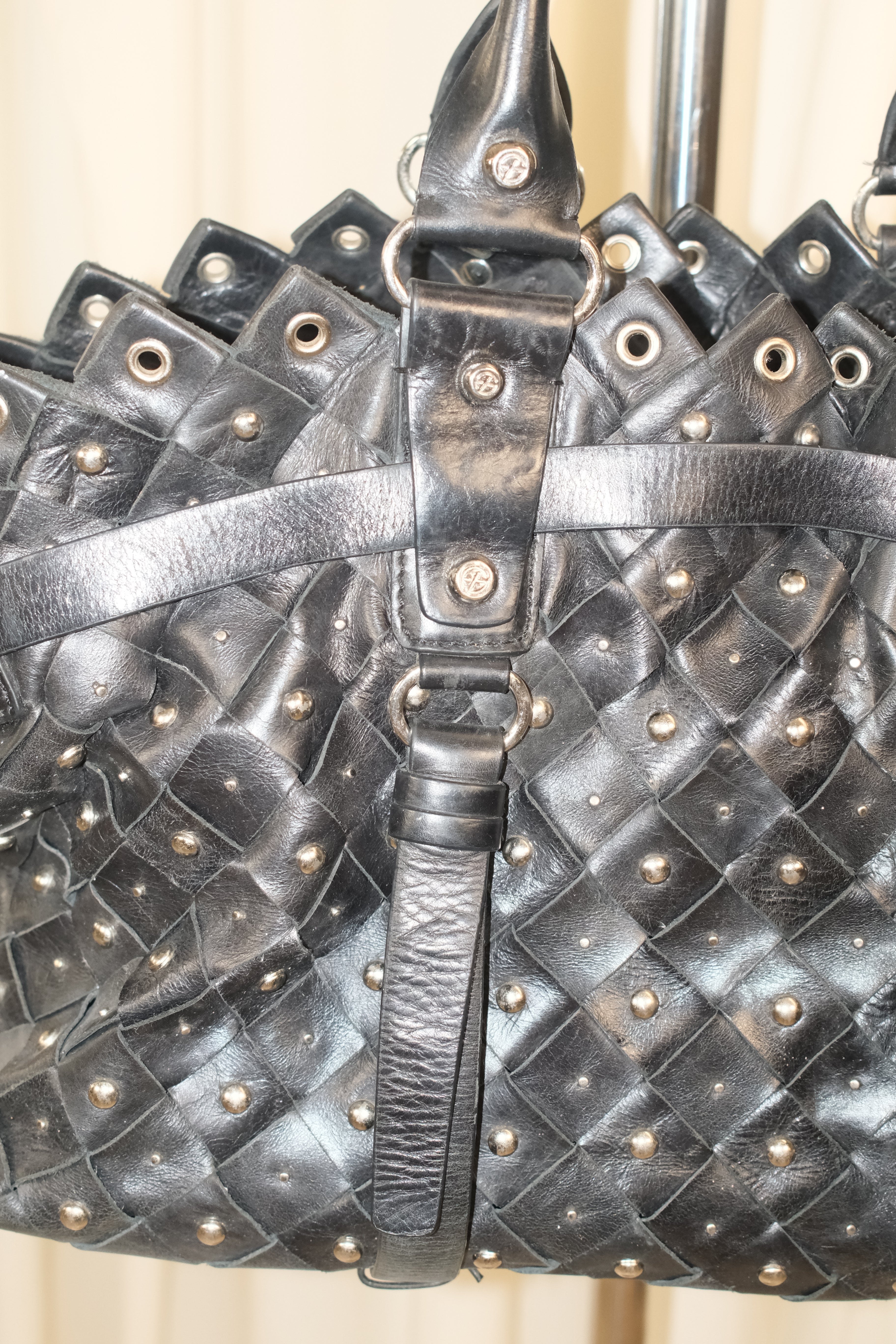 Francesco Biasia Oversized Braided Leather Tote with Stud Details