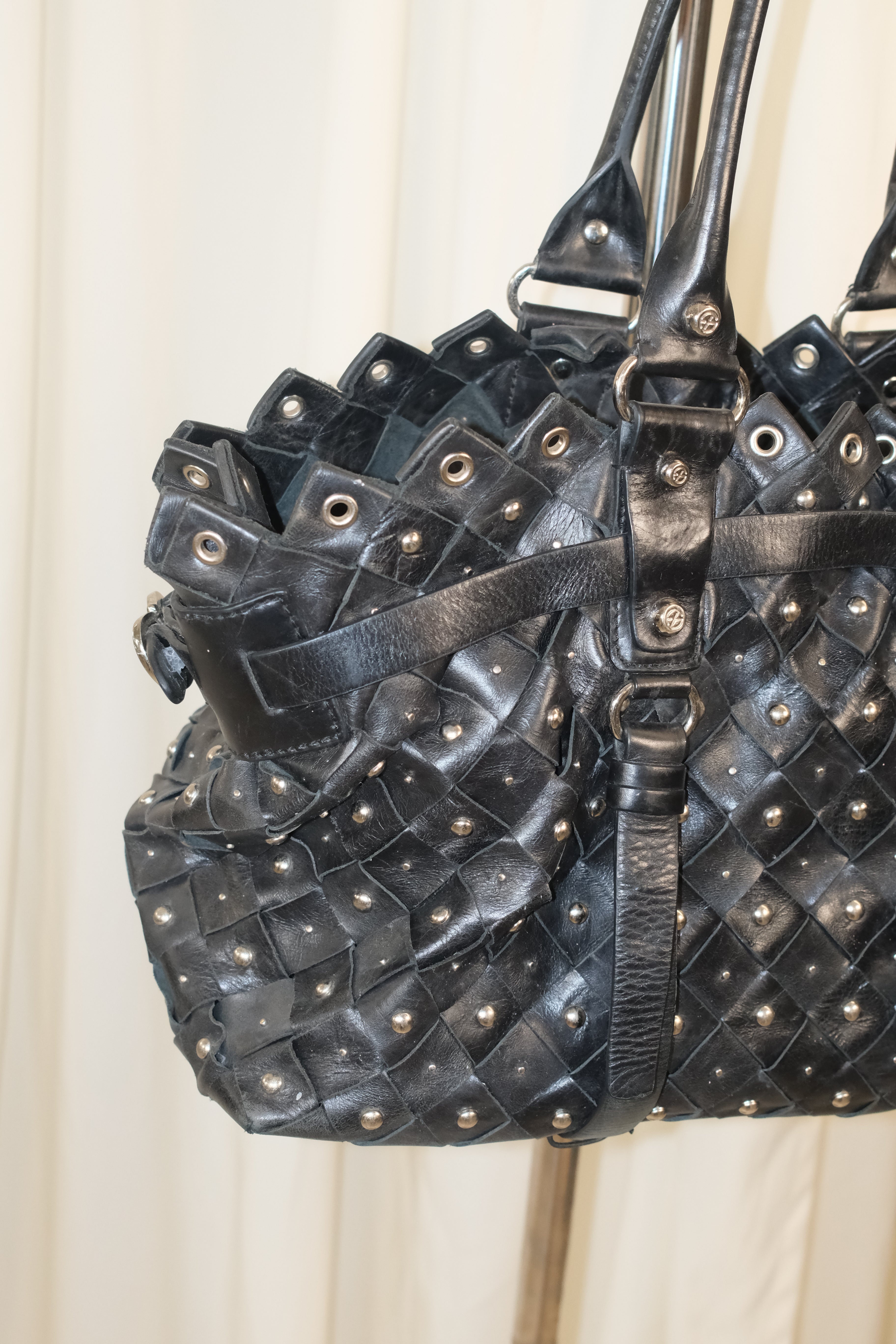 Francesco Biasia Oversized Braided Leather Tote with Stud Details