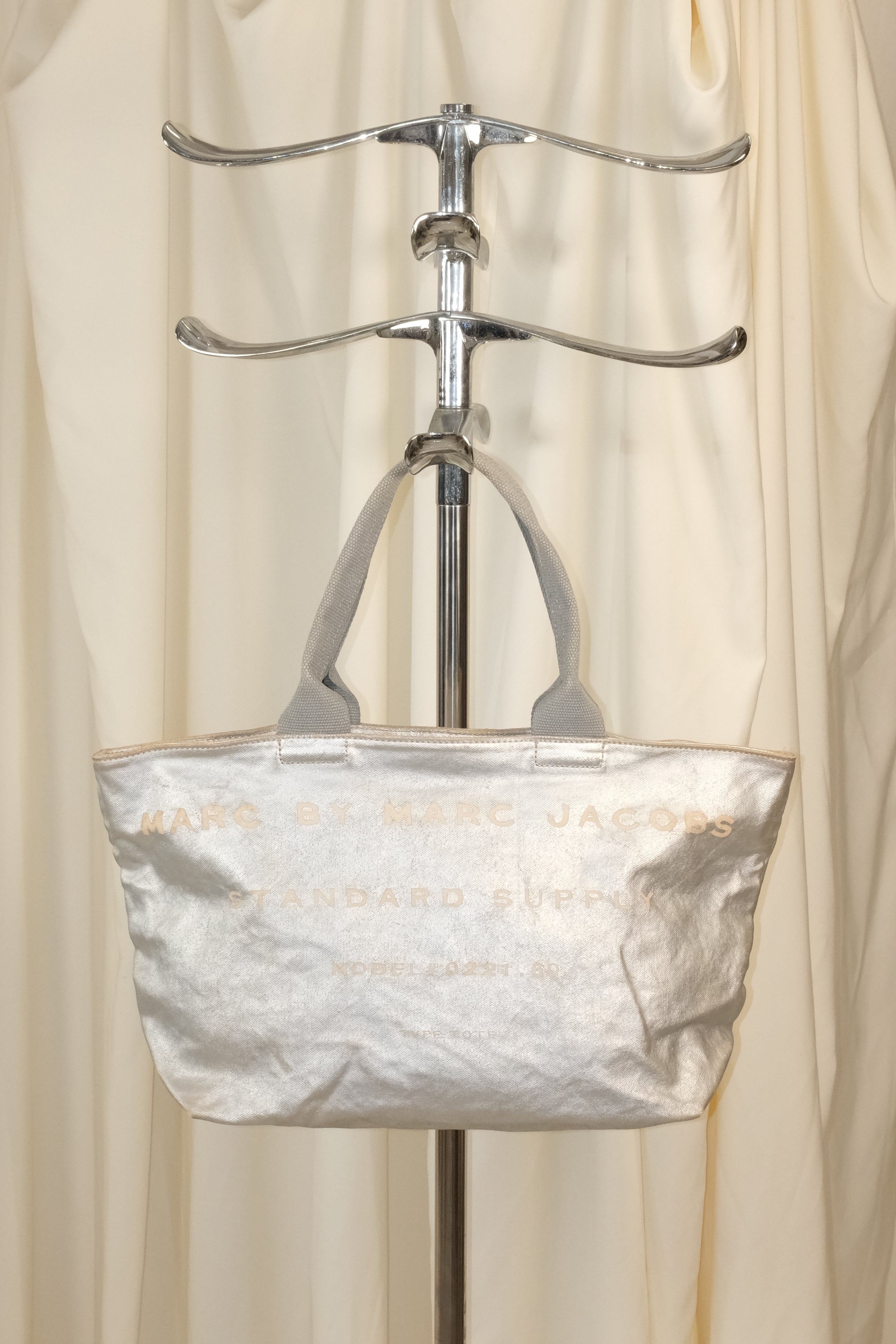 Marc Jacobs Silver Distressed Canvas Tote Bag